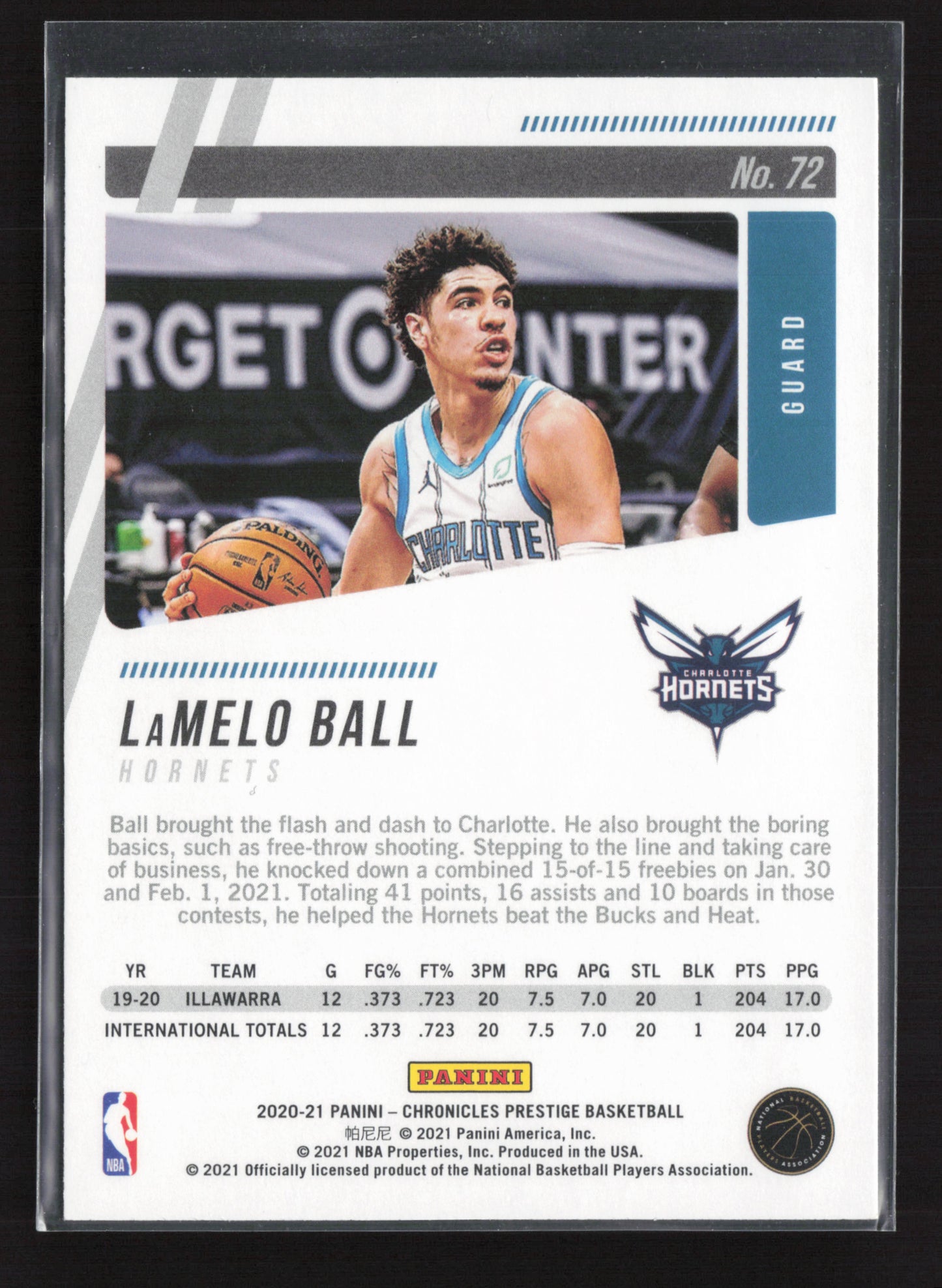 2020-21 LAMELO BALL Rookie RC Prestige Chronicles Hornets