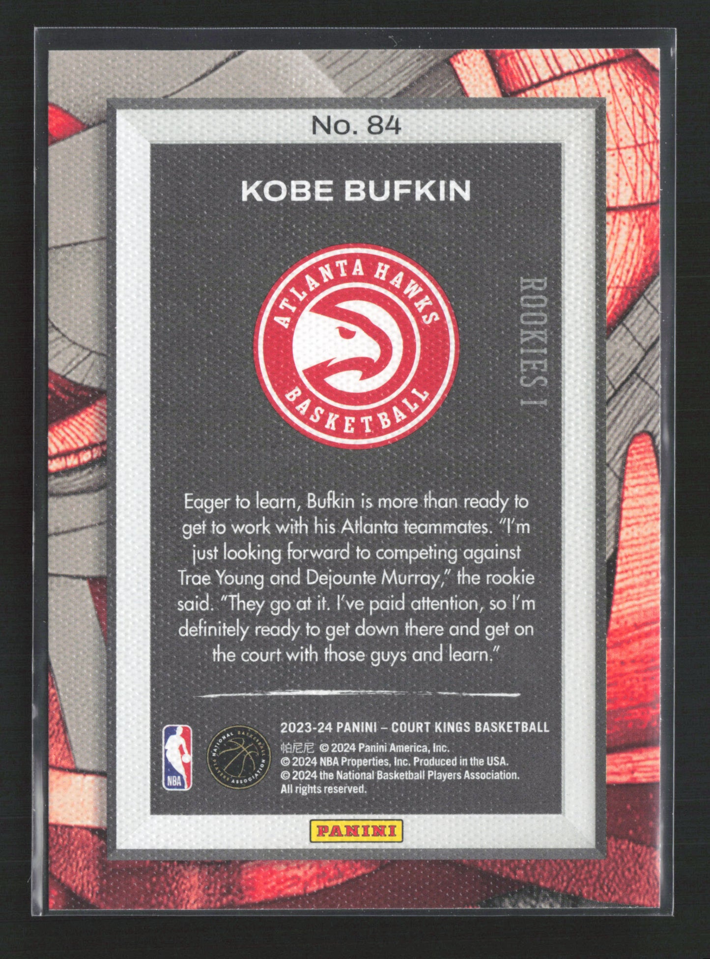 2023-24 KOBE BUFKIN Rookie RC Level 1 Court Kings Hawks