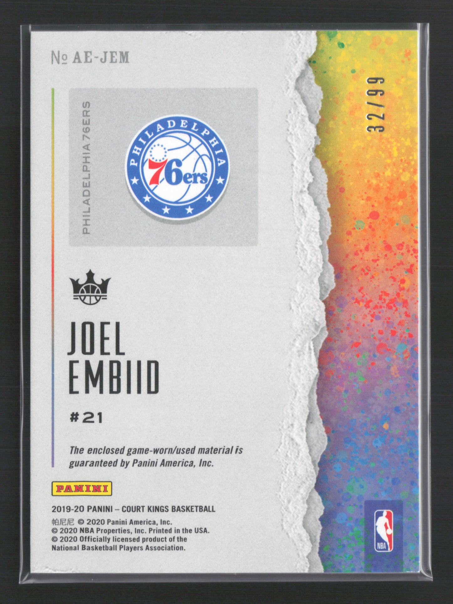 2019-20 JOEL EMBIID 32/99 Artistic Endeavors Patch 76ers
