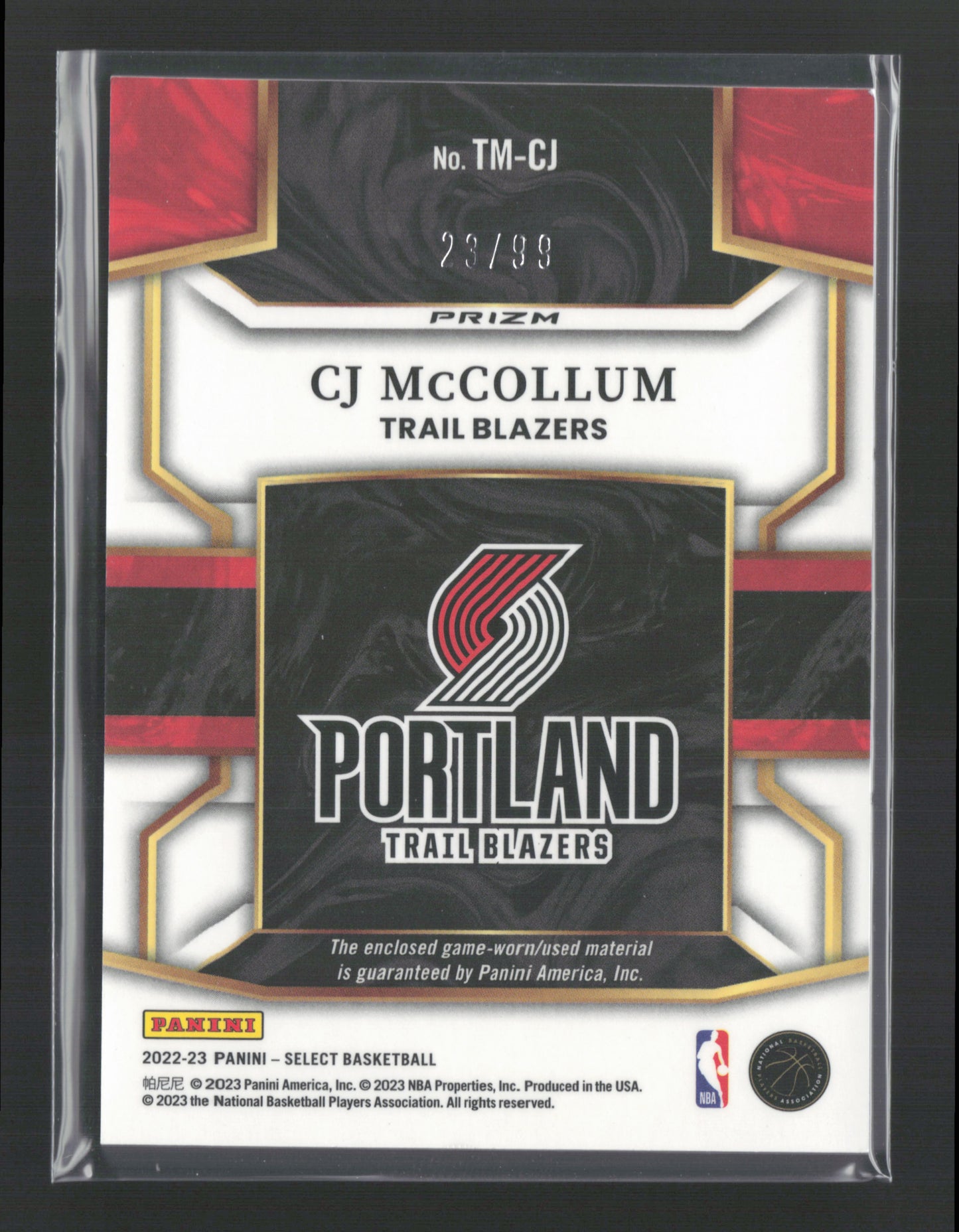 2022-23 CJ MCCOLLUM 23/99 Throwback Memorabilia Patch Blazers