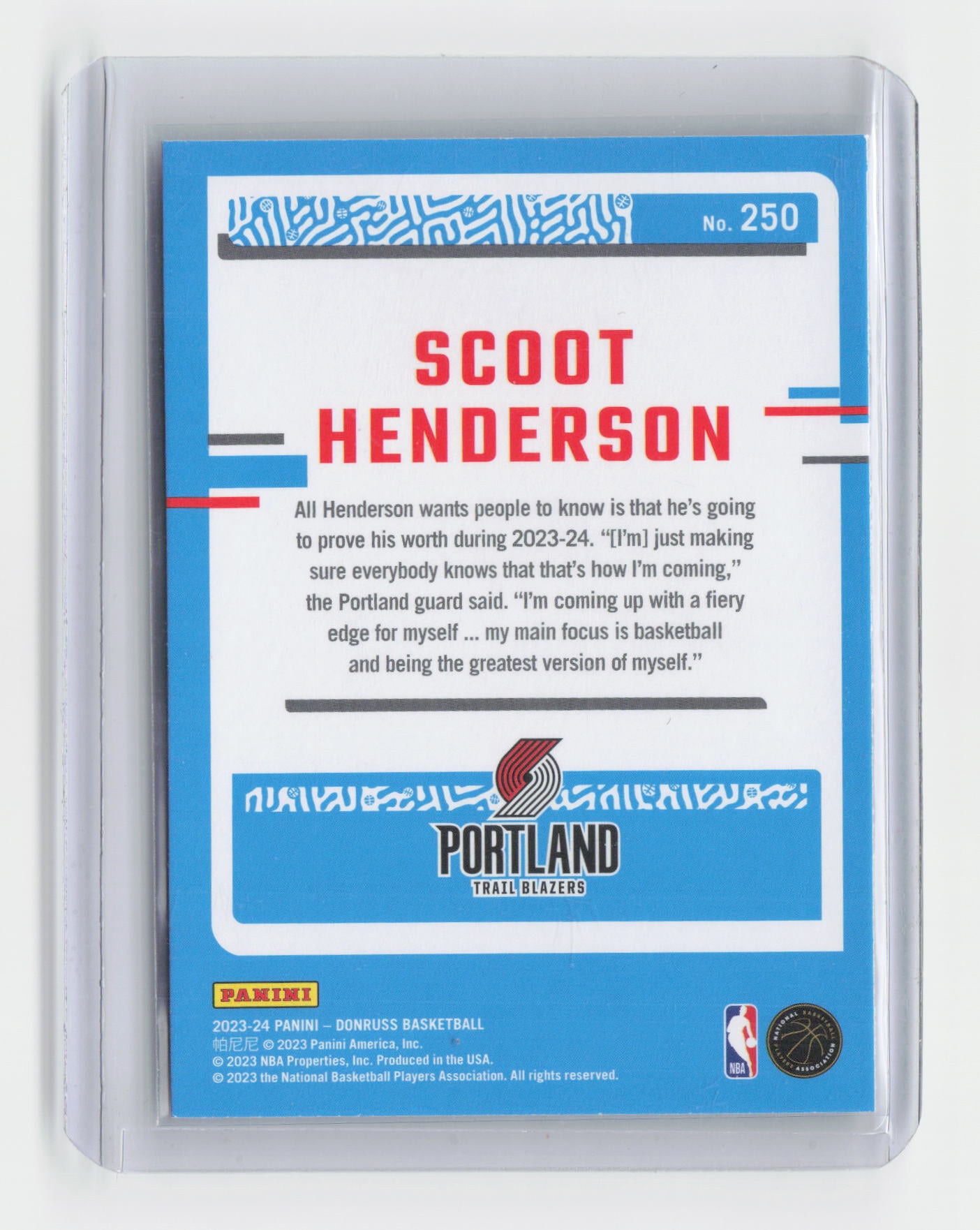 2023-24 SCOOT HENDERSON Rated Rookie - Donruss Blazers - #250