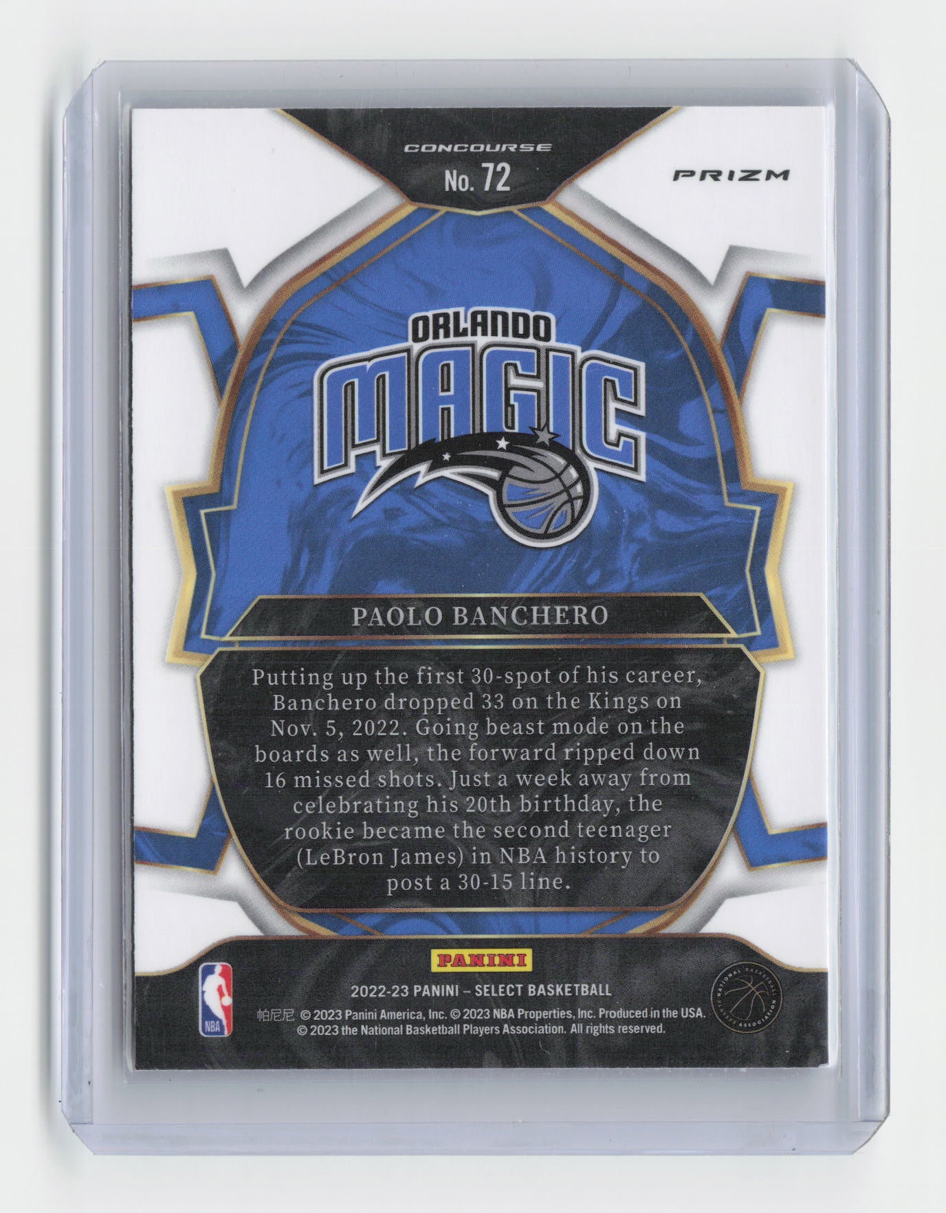 2022-23 PAOLO BANCHERO Concourse Rookie Blue Cracked Ice - Select Magic - #72