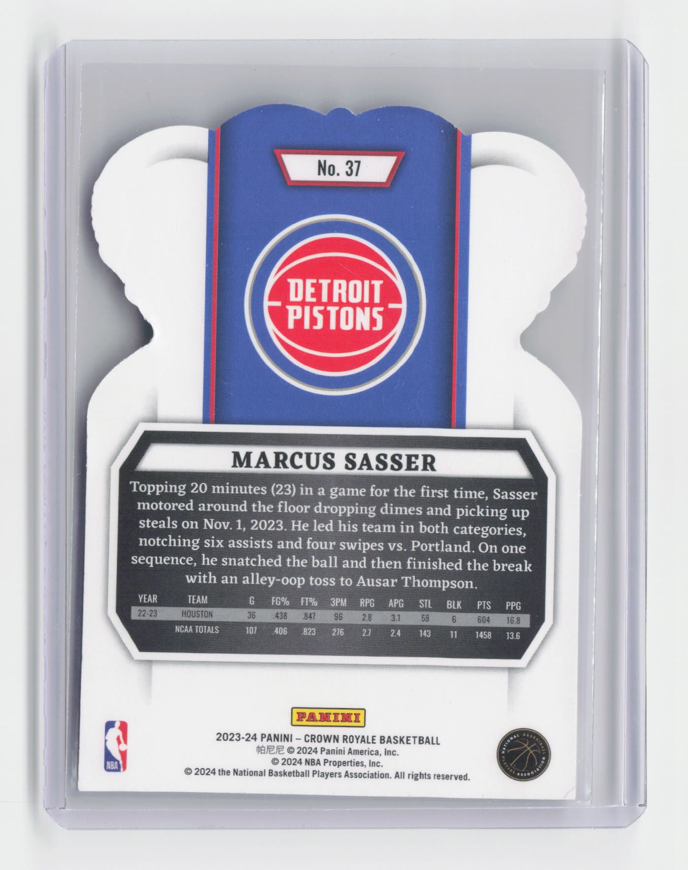 2023-24 MARCUS SASSER Rookie Court Kings Pistons