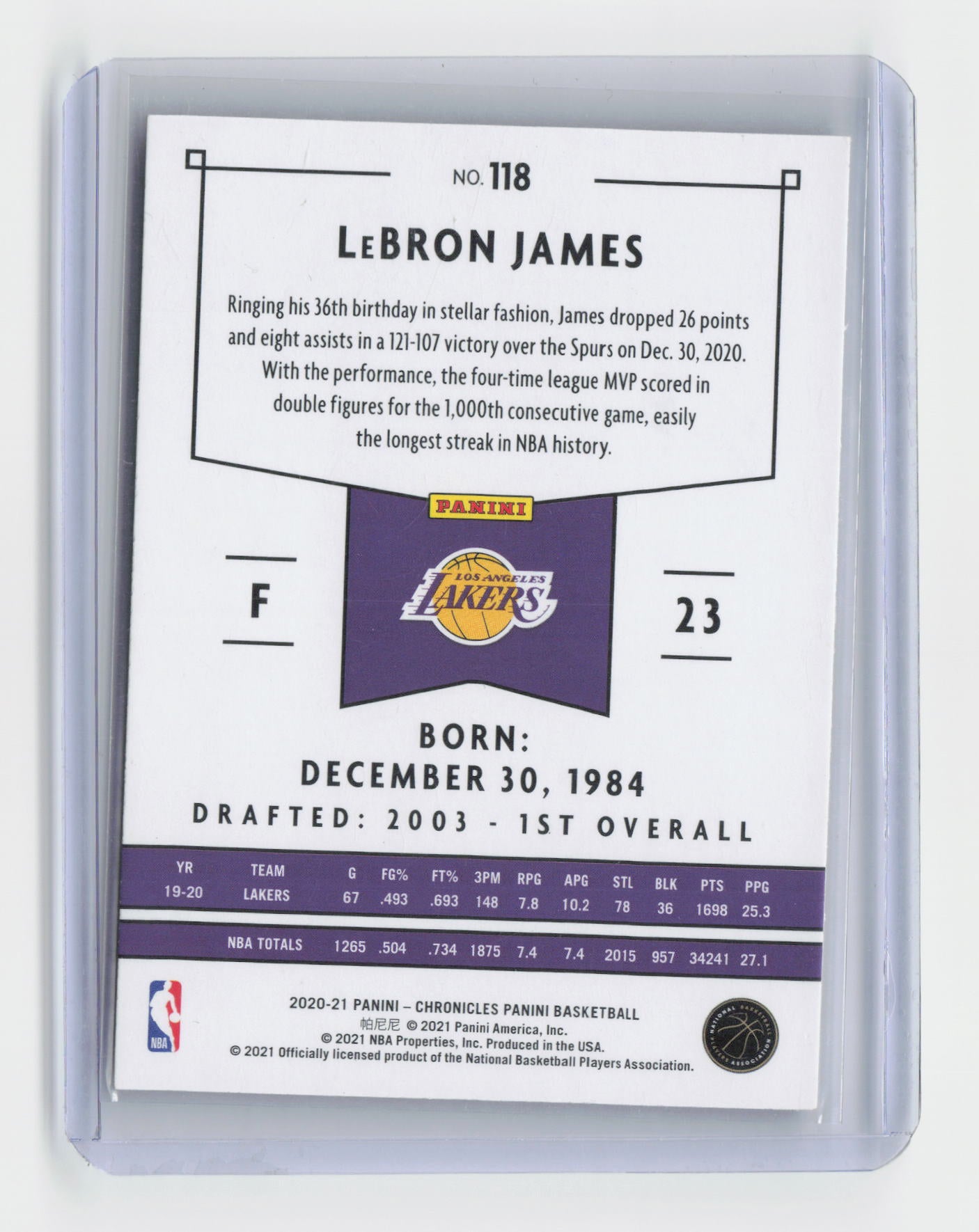 2020-21 LEBRON JAMES Green Foil Chronicles Lakers