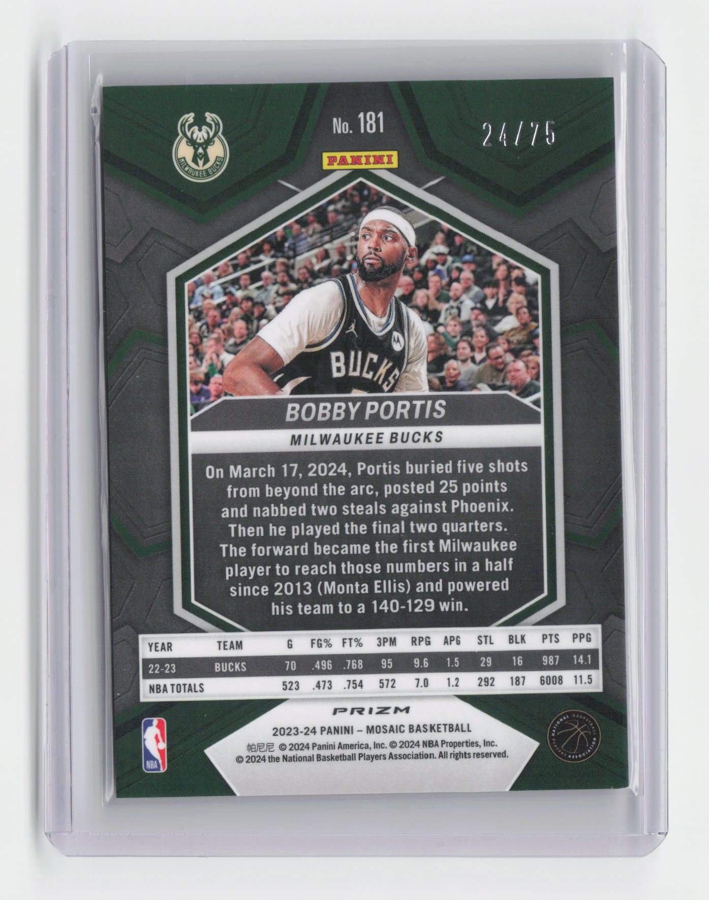 2023-24 BOBBY PORTIS Red Yellow 24/75 Mosaic Choice Bucks