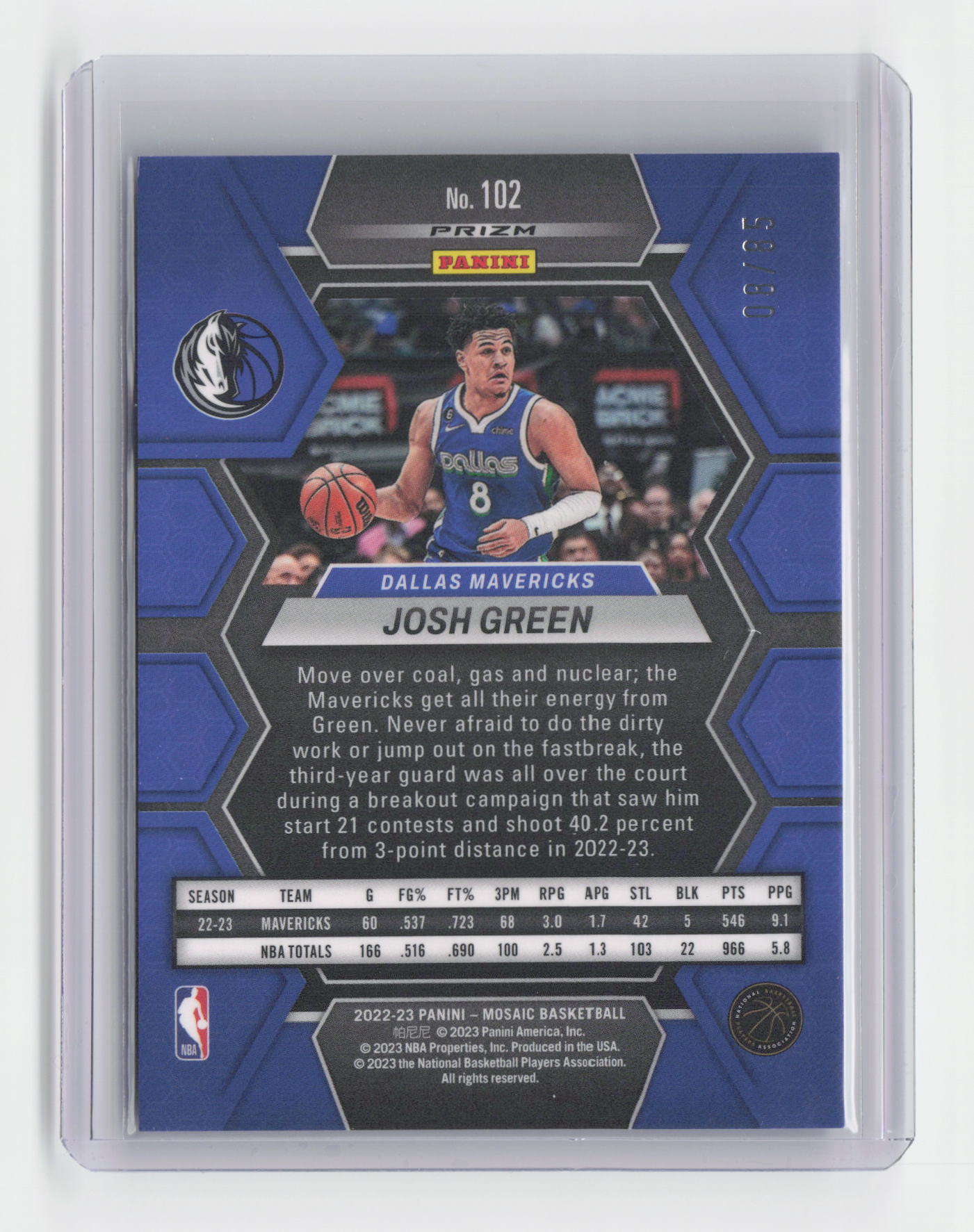2022-23 JOSH GREEN Blue 08/85 Mosaic Mavericks