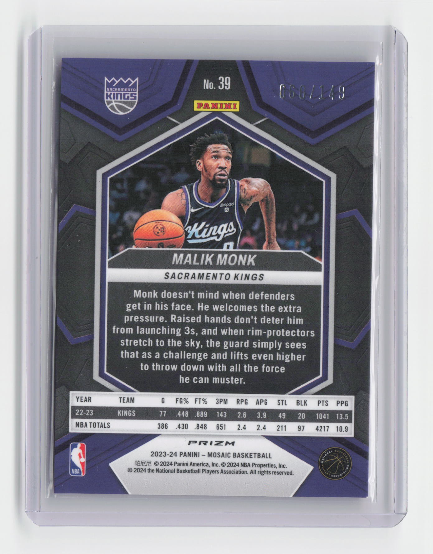 2023-24 MALIK MONK Pink 060/149 Mosaic Kings