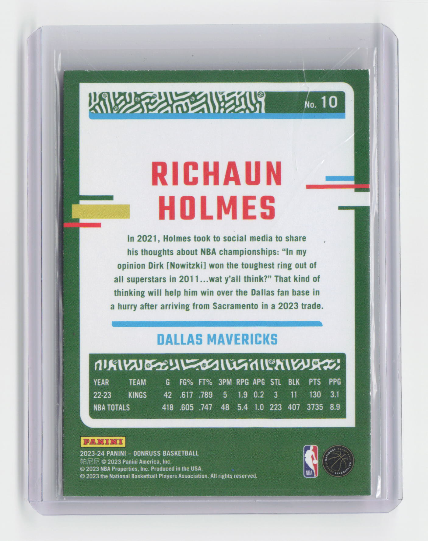 2023-24 RICHAUN HOLMES Fireworks 33/88 Donruss International Mavericks