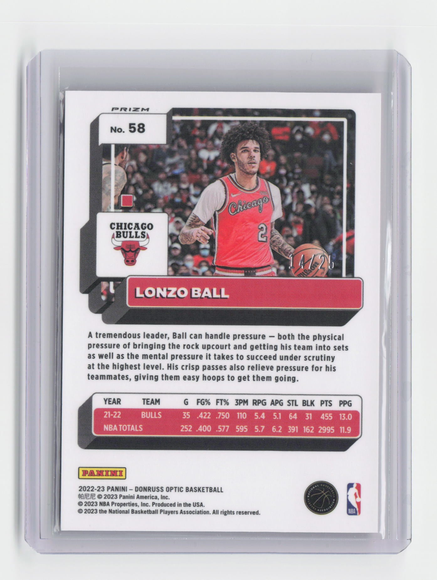 2022-23 LONZO BALL Fast Break Pink 14/25 Optic Bulls