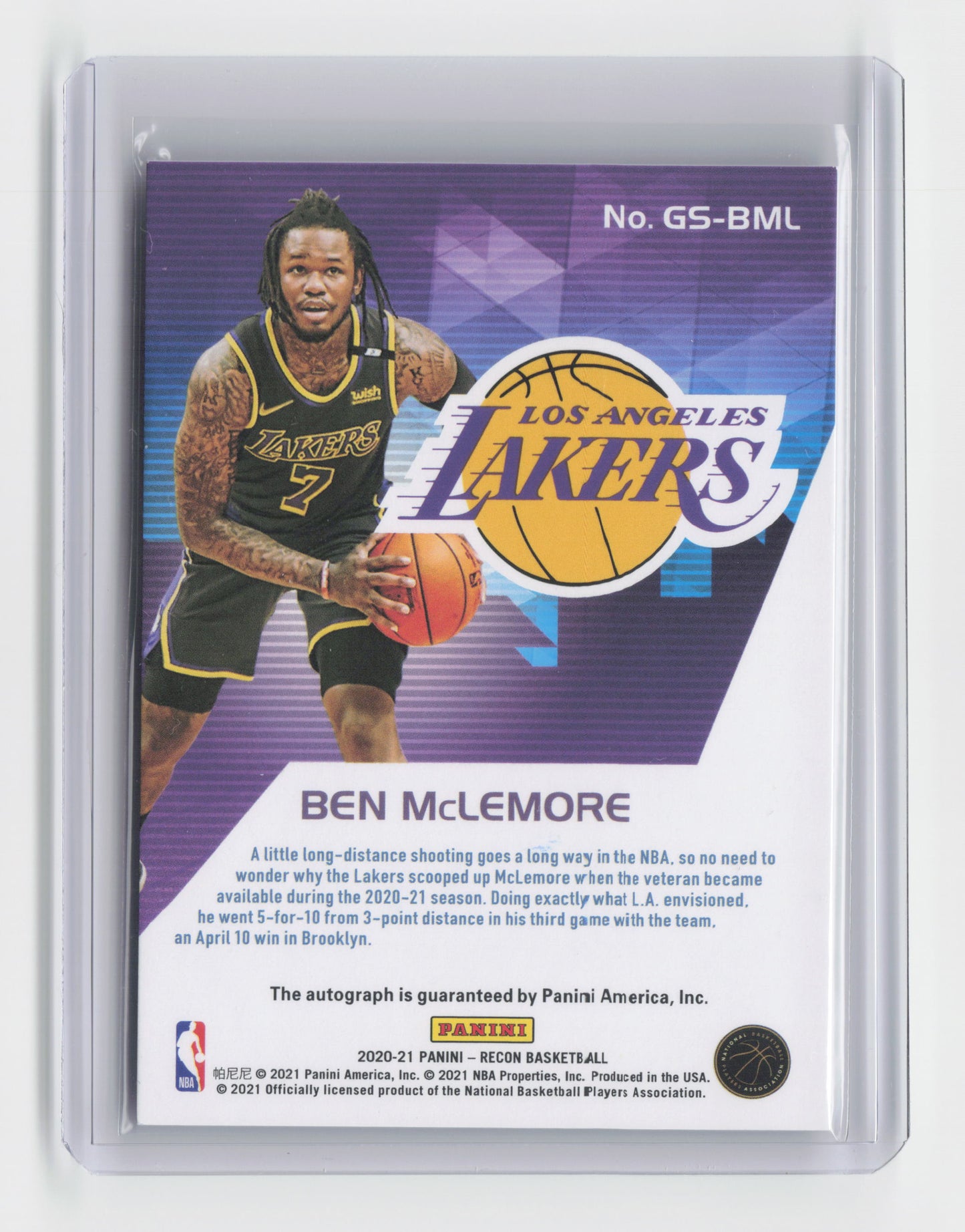 2020-21 BEN McLEMORE Glorified Signatures Recon Lakers #GS-BML