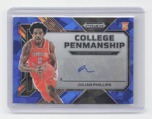 2023 JULIAN PHILLIPS Blue Cracked Ice College Penmanship 52/75 Prizm Draft Picks