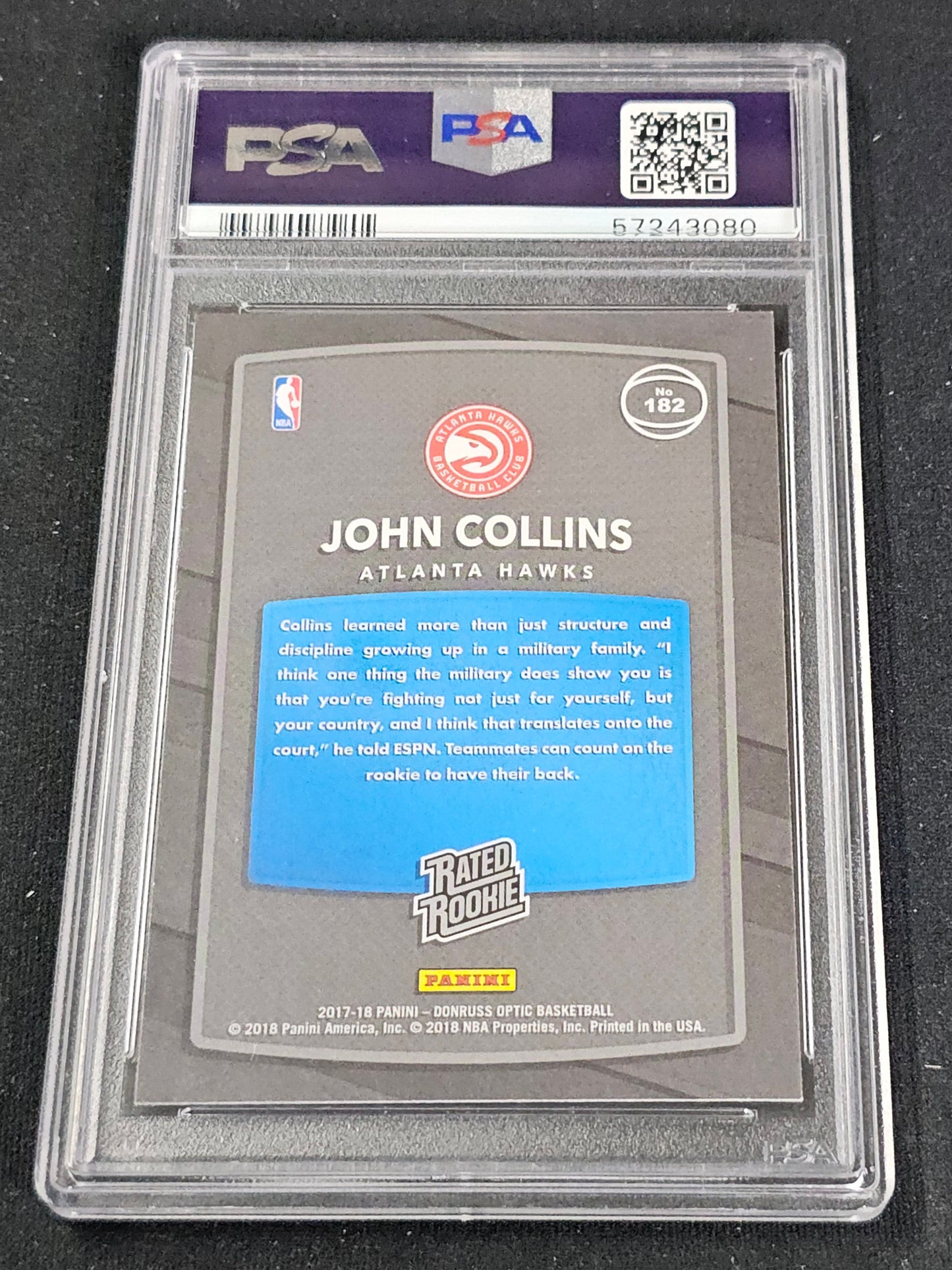 2017-18 JOHN COLLINS Rated Rookie PSA 9 Optic Hawks #181