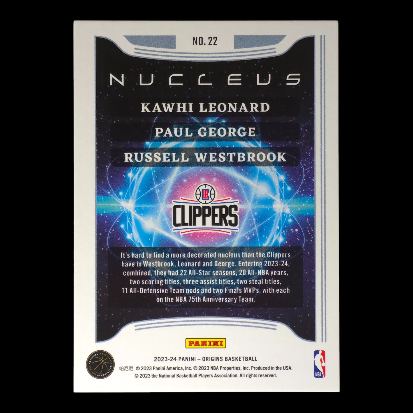 2023-24 LEONARD / GEORGE / WESTBROOK Nucleus Origins Clippers #22