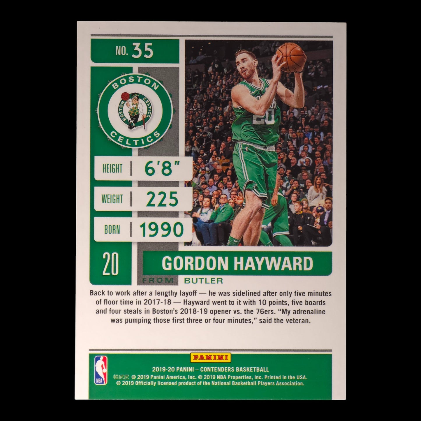 2019-20 GORDON HAYWARD Purple Game Ticket 2/99 Contenders #35