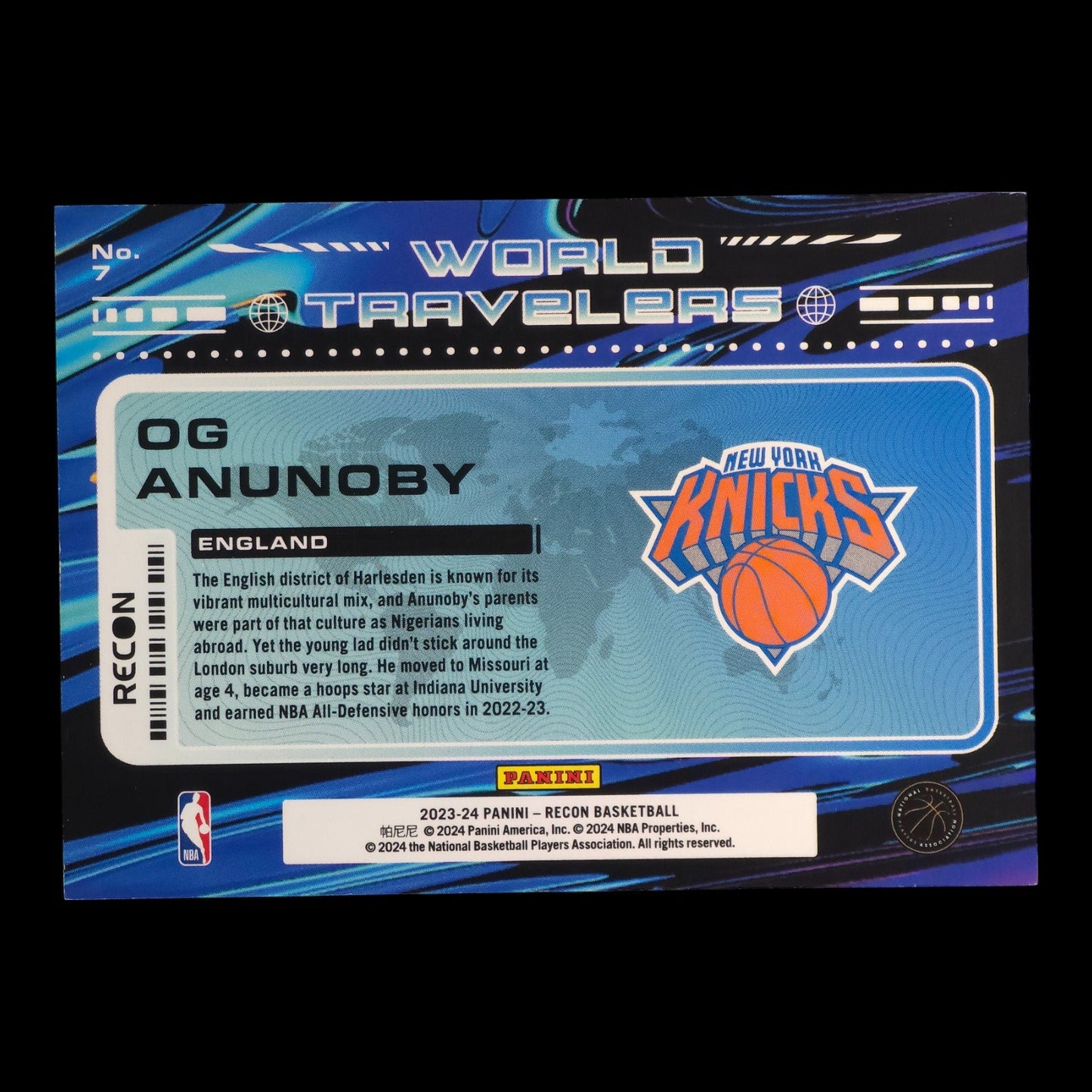 2023-24 OG ANUNOBY World Travelers SP Recon Knicks #7