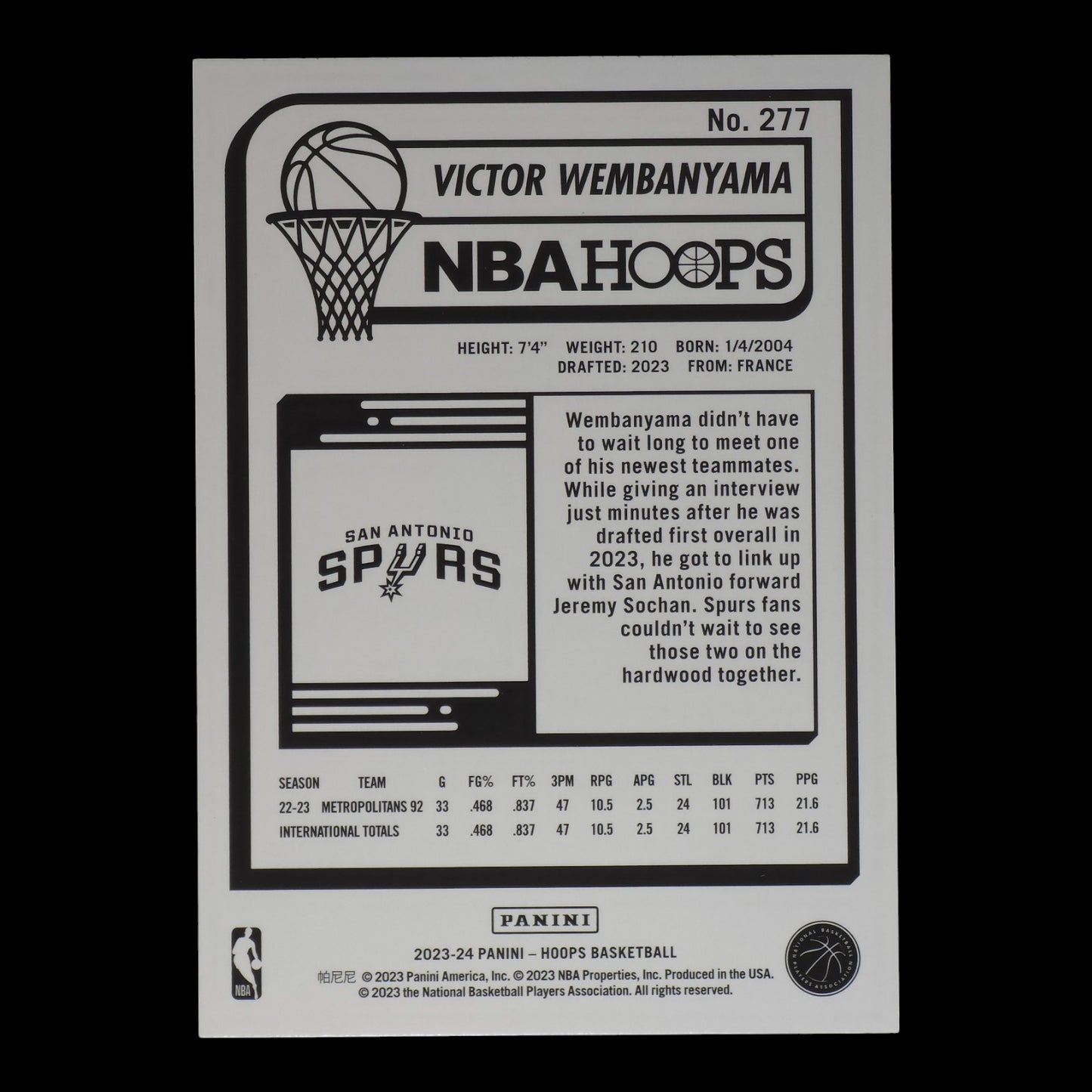 2023-24 VICTOR WEMBANYAMA Rookie Hoops Spurs #277-1