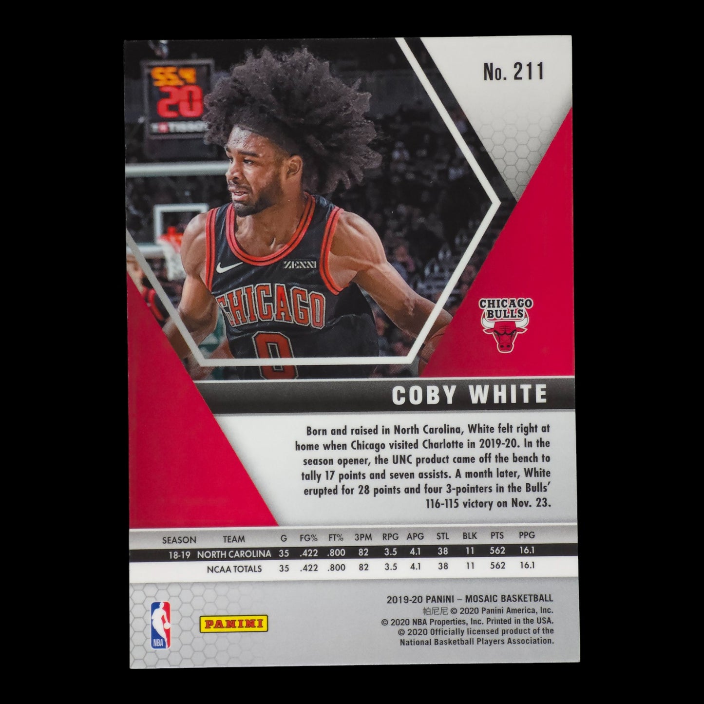 2019-20 COBY WHITE Rookie Base Mosaic Bulls #211