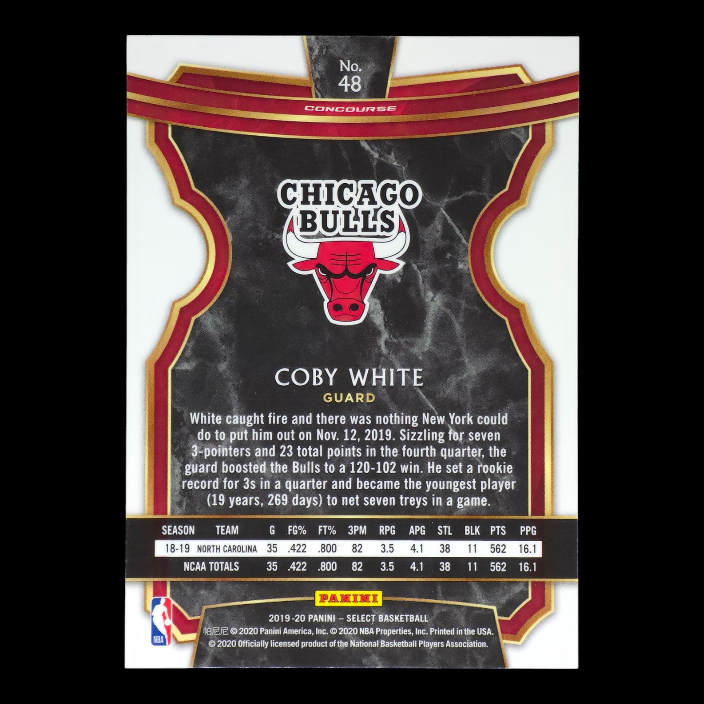 2019-20 COBY WHITE Concourse Rookie Select Bulls #48