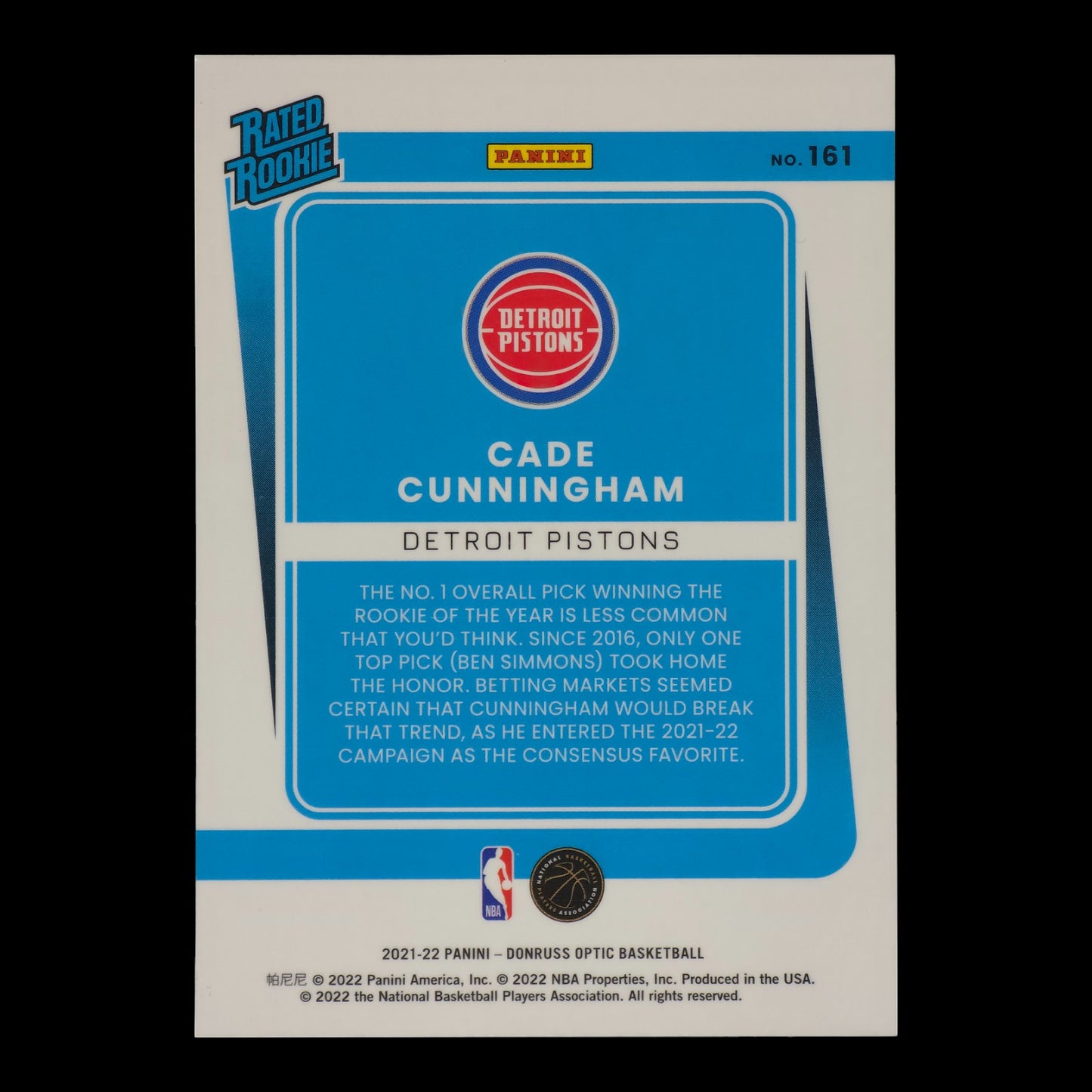 2021-22 CADE CUNNINGHAM Rated Rookie Donruss Pistons #161