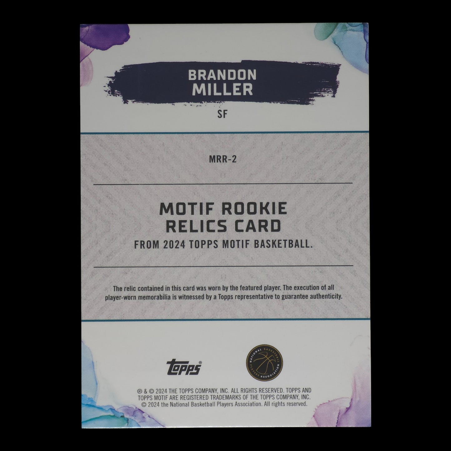 2023-24 BRANDON MILLER Player Worn Rookie Relics 27/35 Topps Motif MRR-2