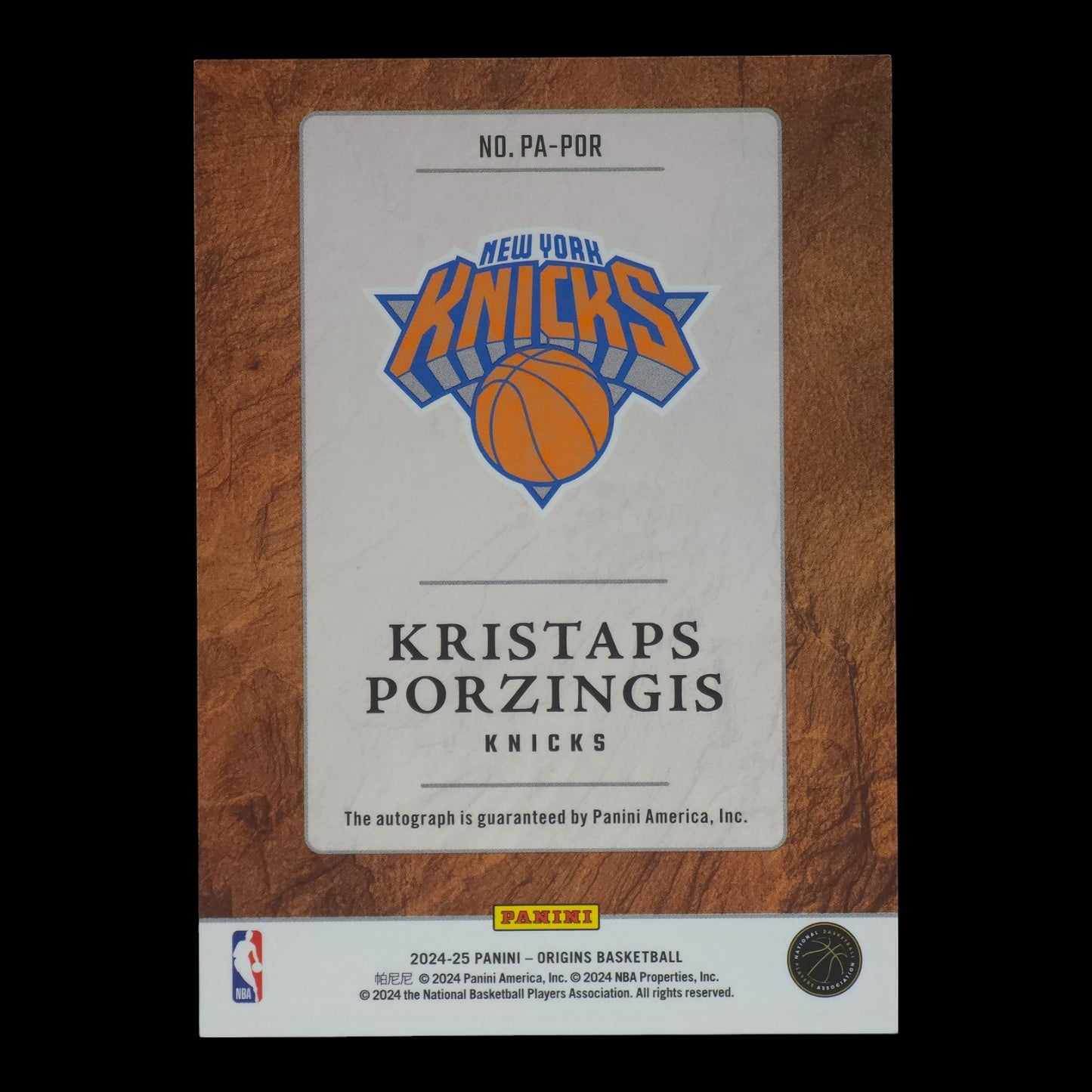 2024-25 KRISTAPS PORZINGIS Provenance On Card Auto 4/25 Origins PA-POR