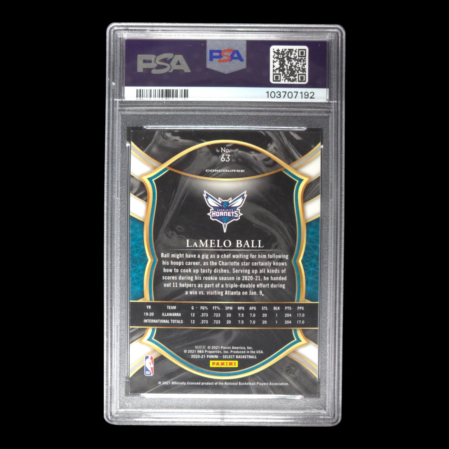 2020-21 Lamelo Ball Rookie PSA 10 Select Hornets #63