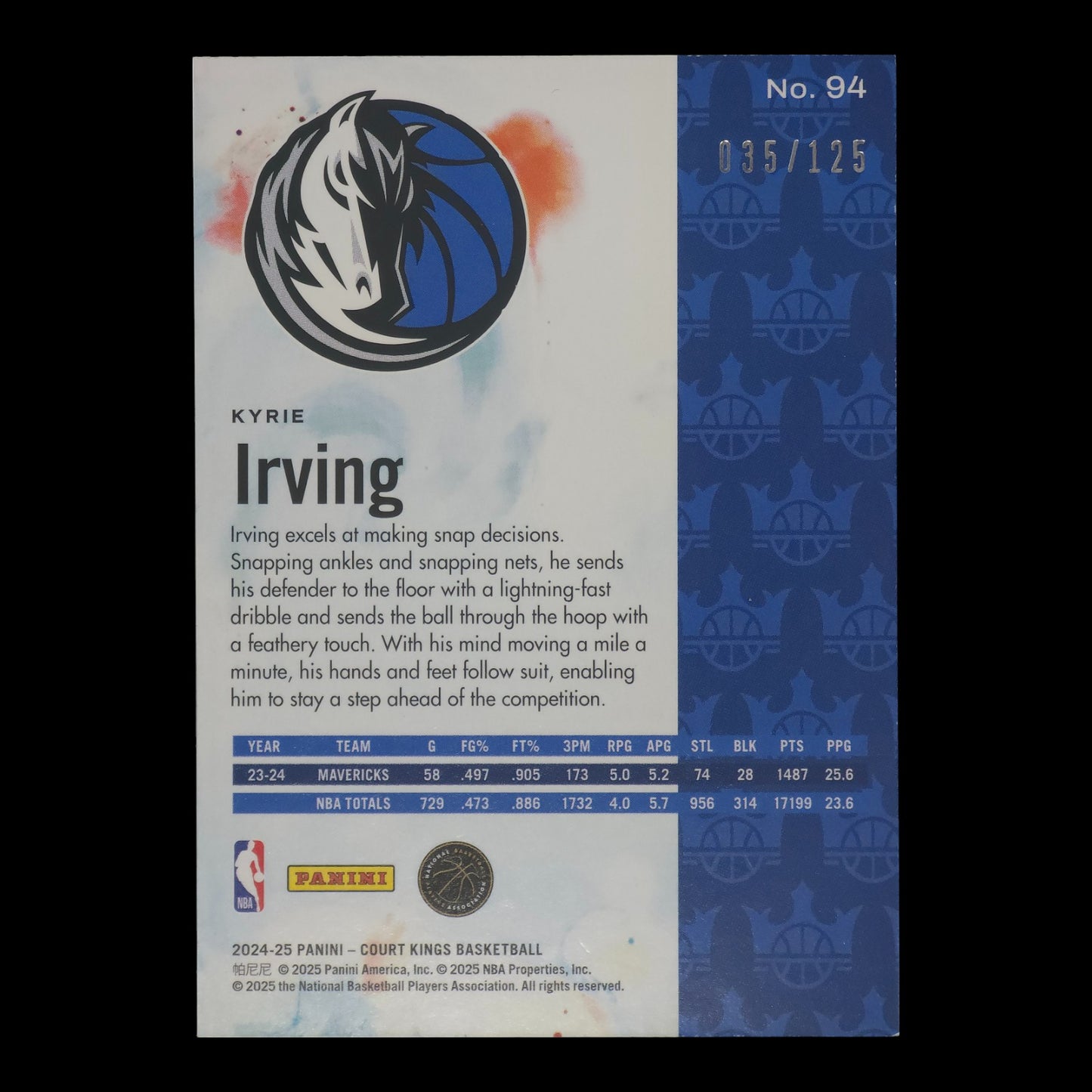 2024-25 KYRIE IRVING Burgundy 35/125 Court Kings Mavericks #94
