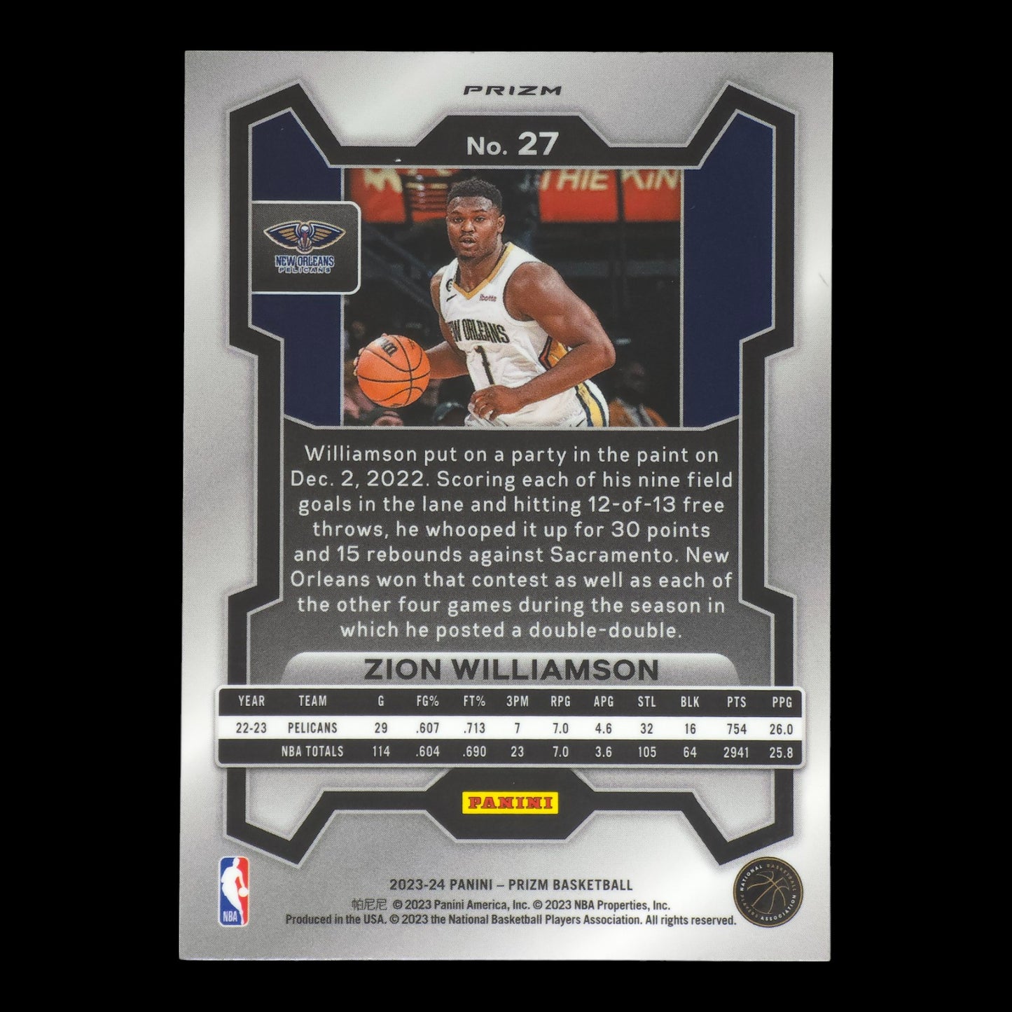 2023-24 ZION WILLIAMSON Green Prizm Pelicans #27
