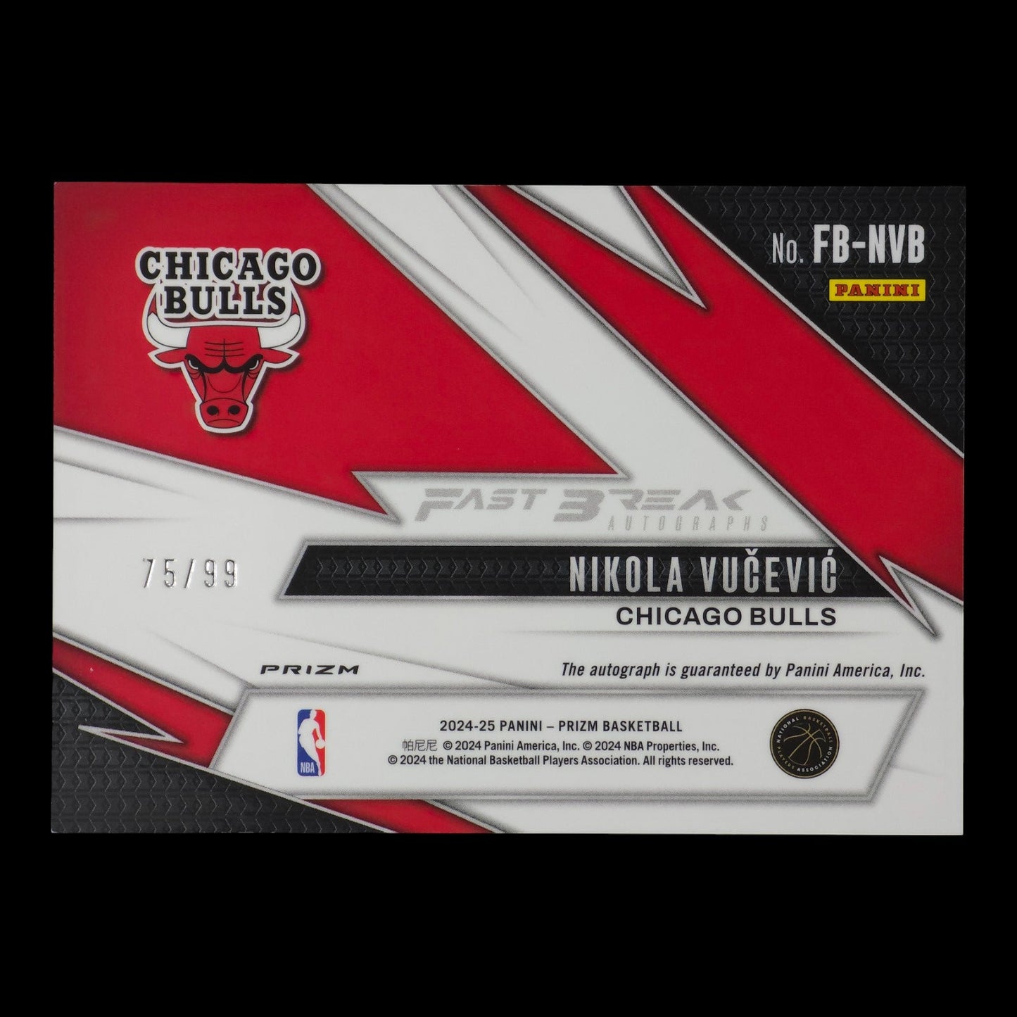 2024-25 NIKOLA VUCEVIC Fast Break Autographs 75/99 Prizm Bulls FB-NVB