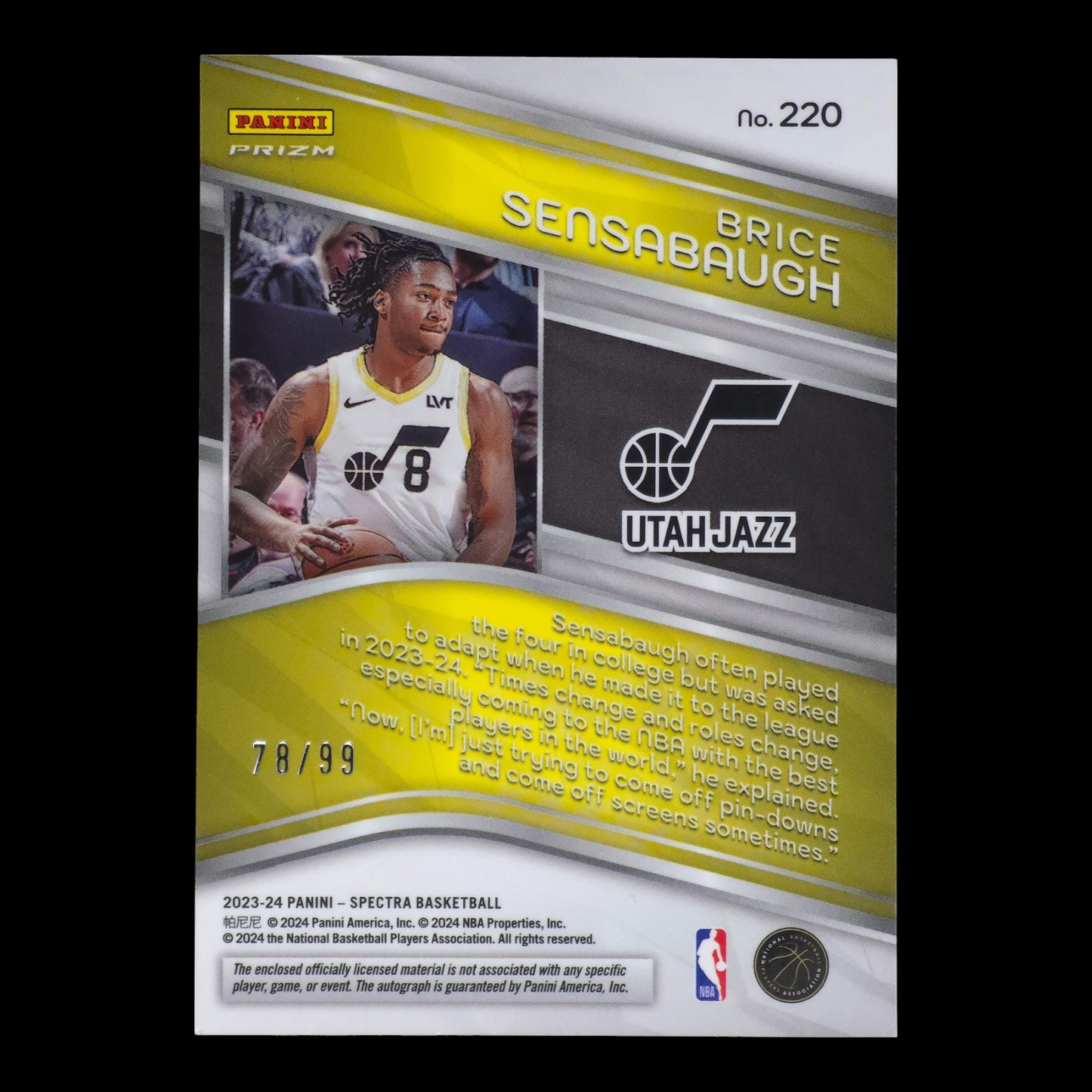 2023-24 BRICE SENSABAUGH RPA 78/99 Spectra Jazz #220