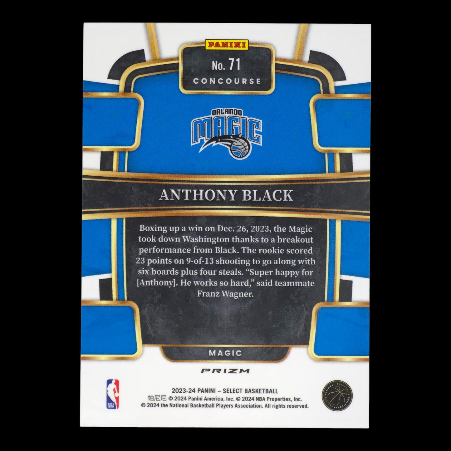 2023-24 ANTHONY BLACK Concourse Green White Purple Rookie Select Magic #71