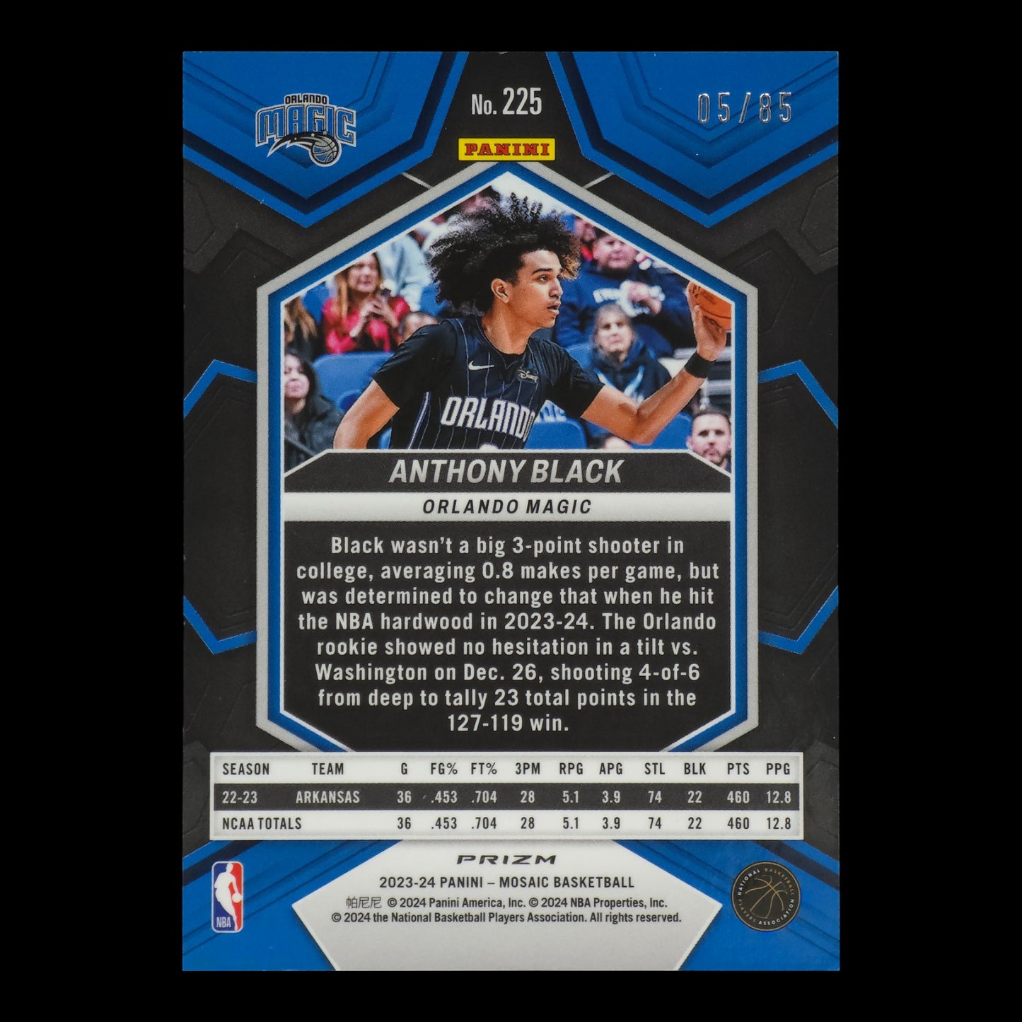 2023-24 ANTHONY BLACK Blue Rookie 5/85 Mosaic Magic #225