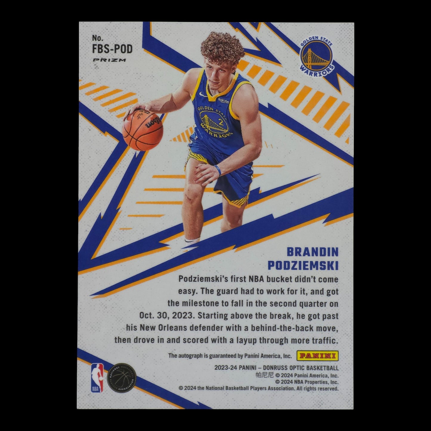 2023-24 Brandin Podziemski Fast Break Signatures Rookie Optic GWS FBS-POD