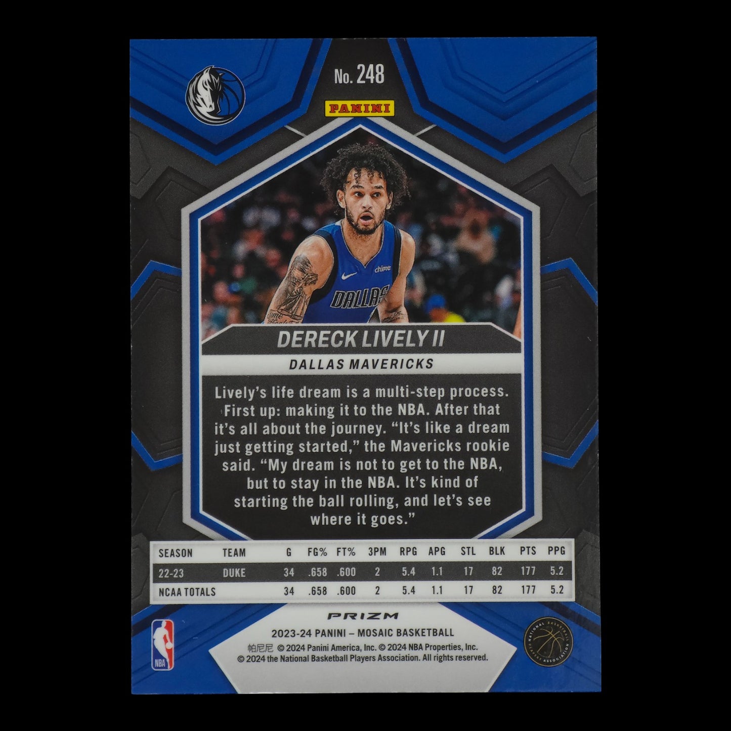 2023-24 DERICK LIVELY II Silver Rookie Mosaic Mavericks #248