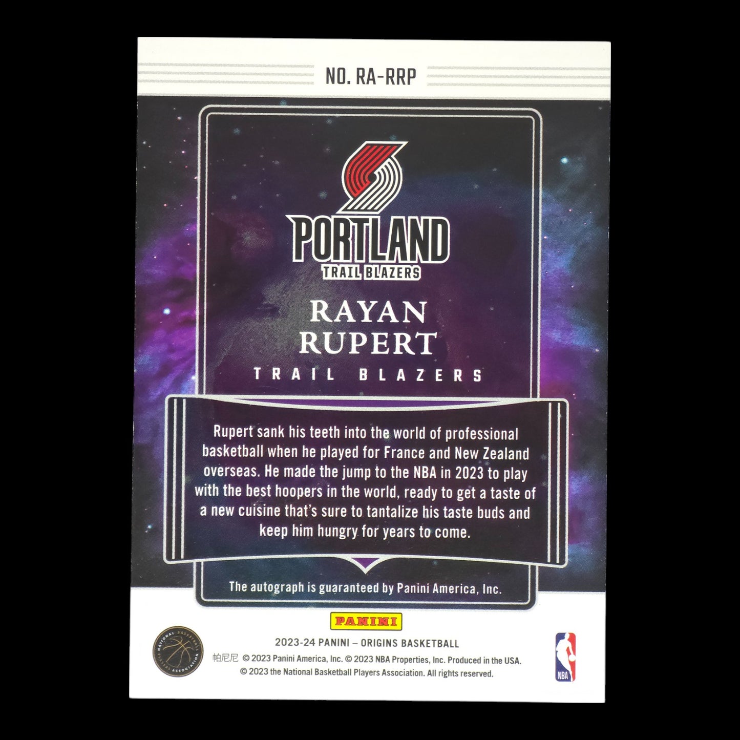 2023-24 RAYAN RUPERT Rookie Signature On Card Origins Blazers RA-RRP