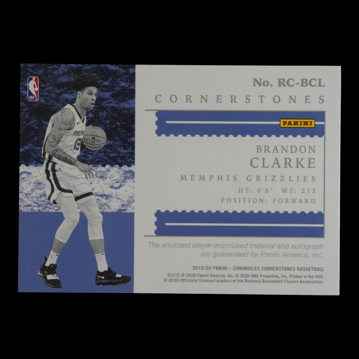 2019-20 BRANDON CLARKE Cornerstones RPA 18/25 Chronicles RC-BCL