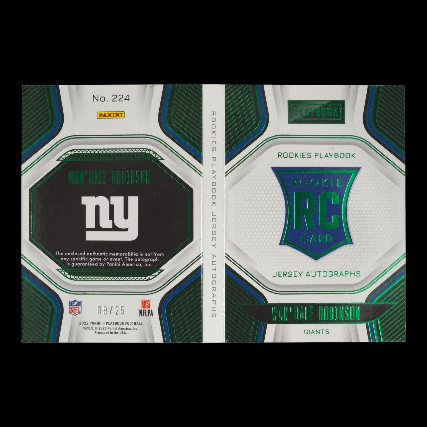 2022-23 WAN'DALE ROBINSON Rookies Playbook Jersey Auto 9/25 Giants #224