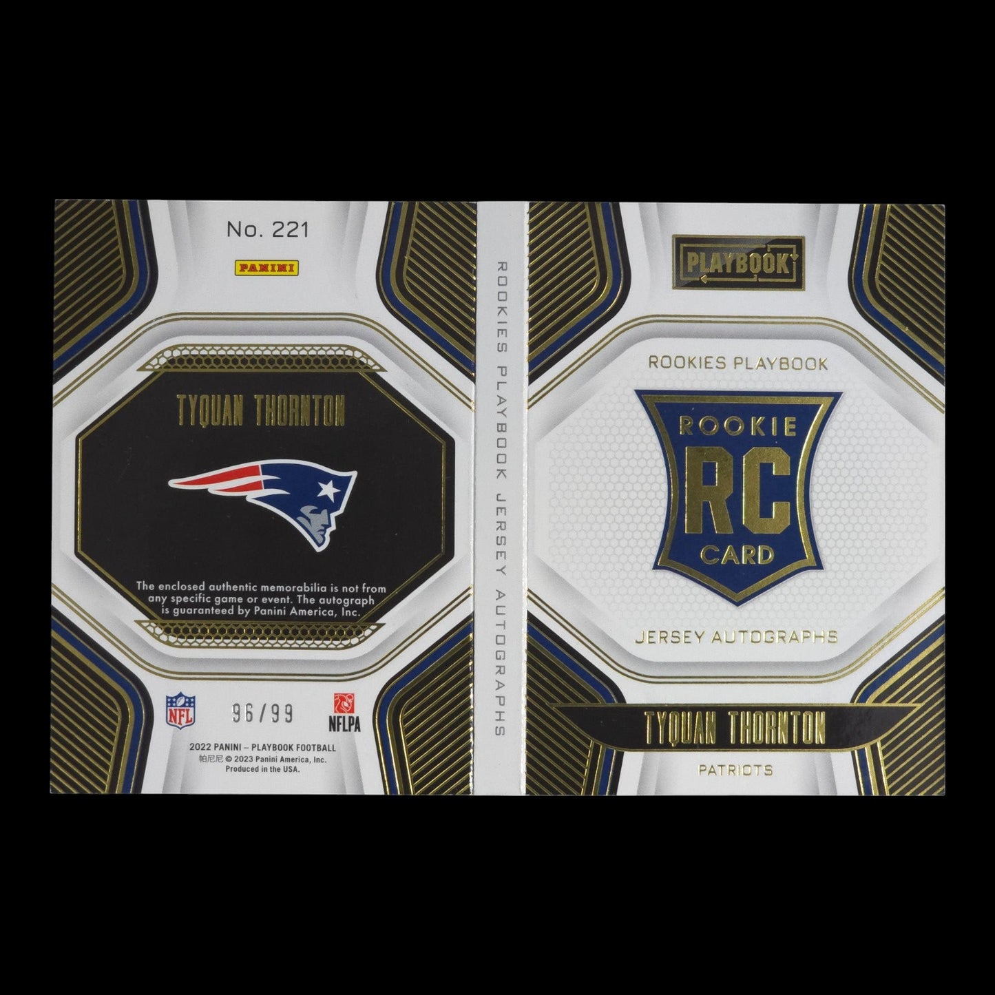 2022-23 TYQUAN THORNTON Rookies Playbook Jersey Auto 96/99 Patriots #221