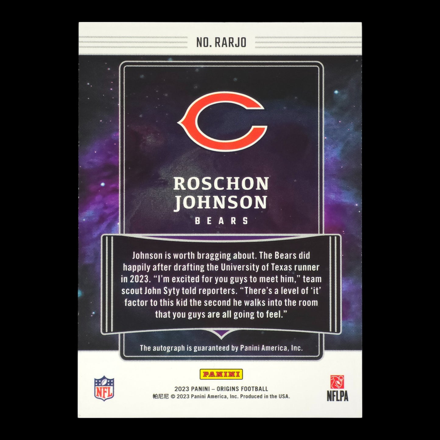 2023-24 ROSCHON JOHNSON Rookie Autographs On Card Origins Bears RARJO
