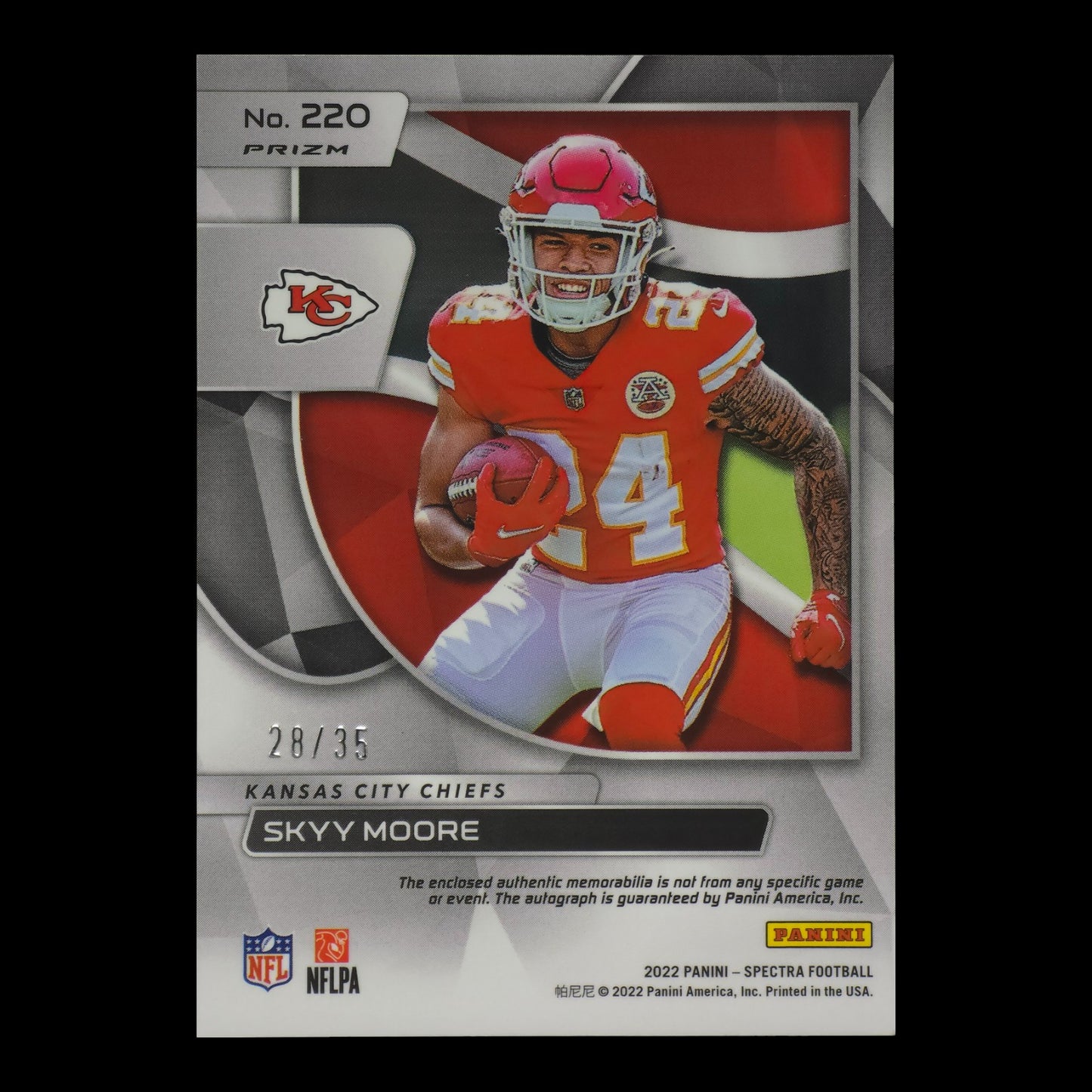 2022-23 SKYY MOORE Rookie Patch Auto Hyper Prizm 28/35 Spectra Chiefs #220