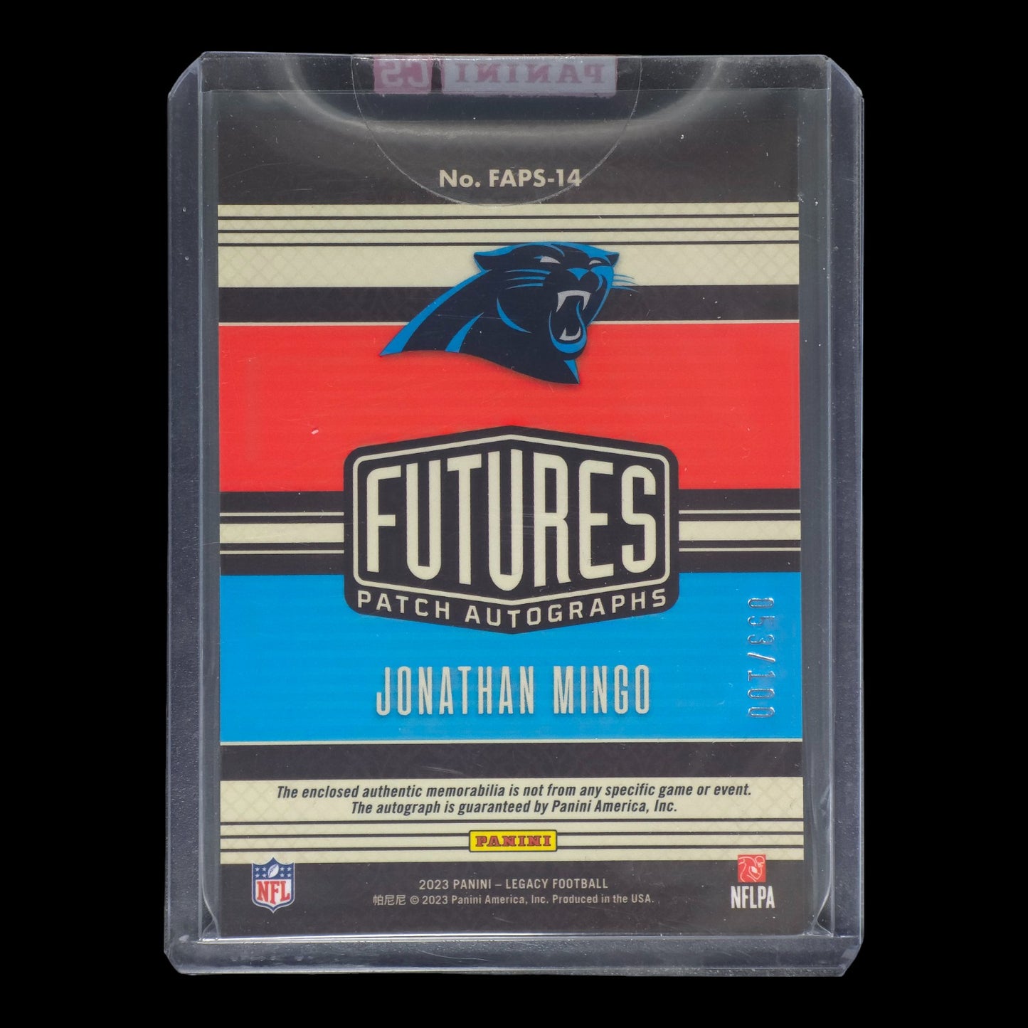 2023-24 JONATHAN MINGO Futures Patch Autographs 53/100 Legacy FAPS-14