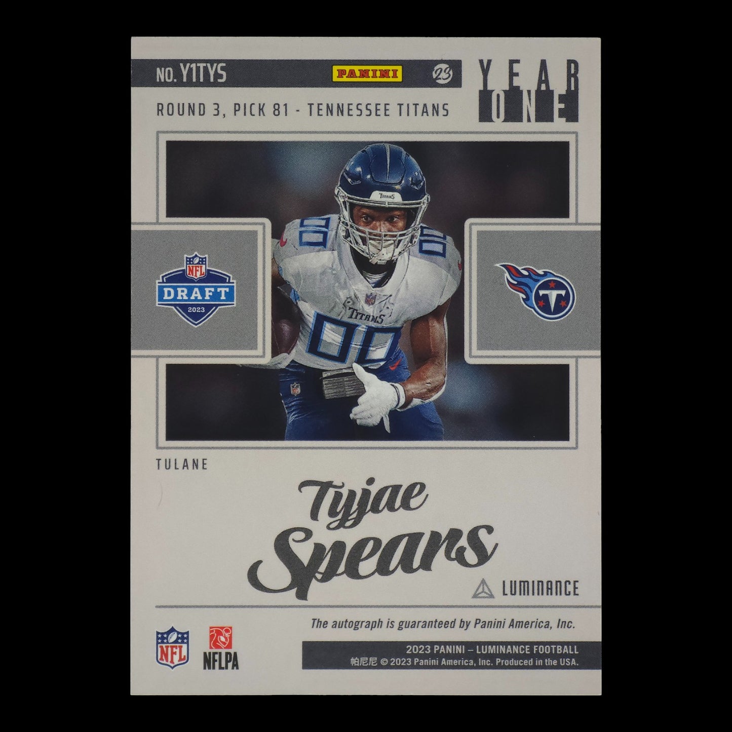 2023-24 TYJAE SPEARS YEAR ONE Signatures On Card Luminance Y1TYSSP