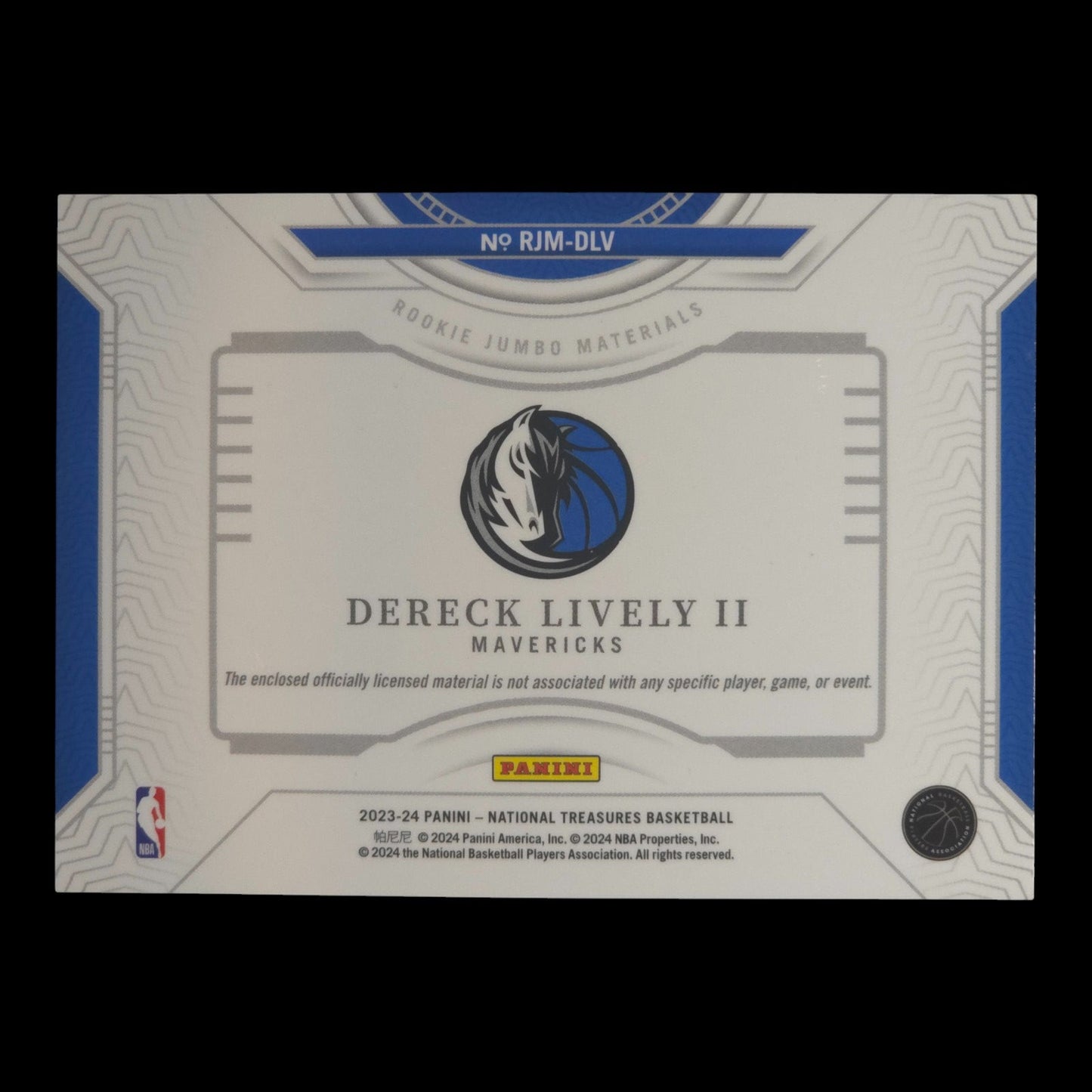 2023-24 DERICK LIVELY II Rookie Jumbo Materials 85/99 National Treasures RJM-DLV