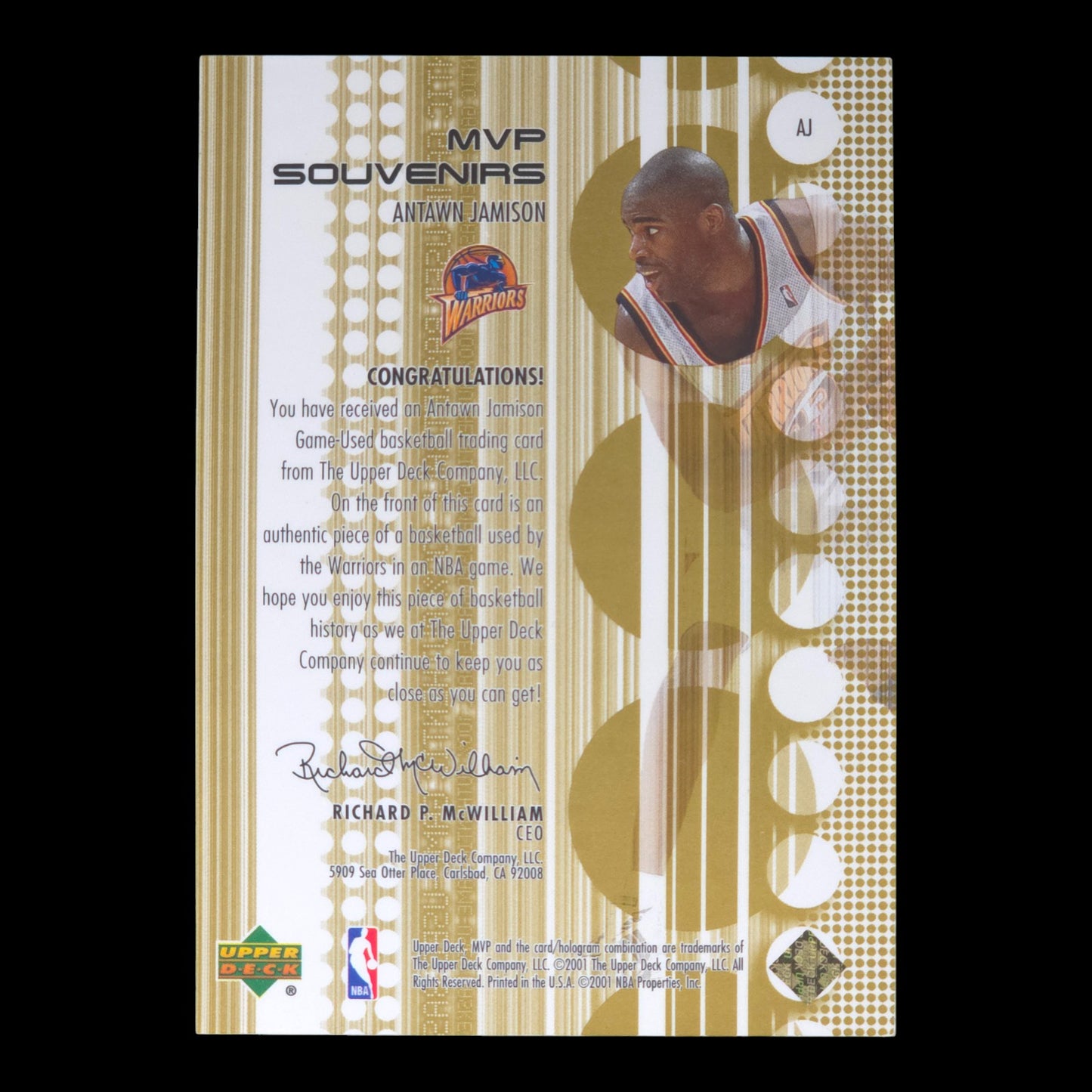 2001 ANTAWN JAMISON MVP Souvenirs 13/50 Game Used Upper Deck #AJ