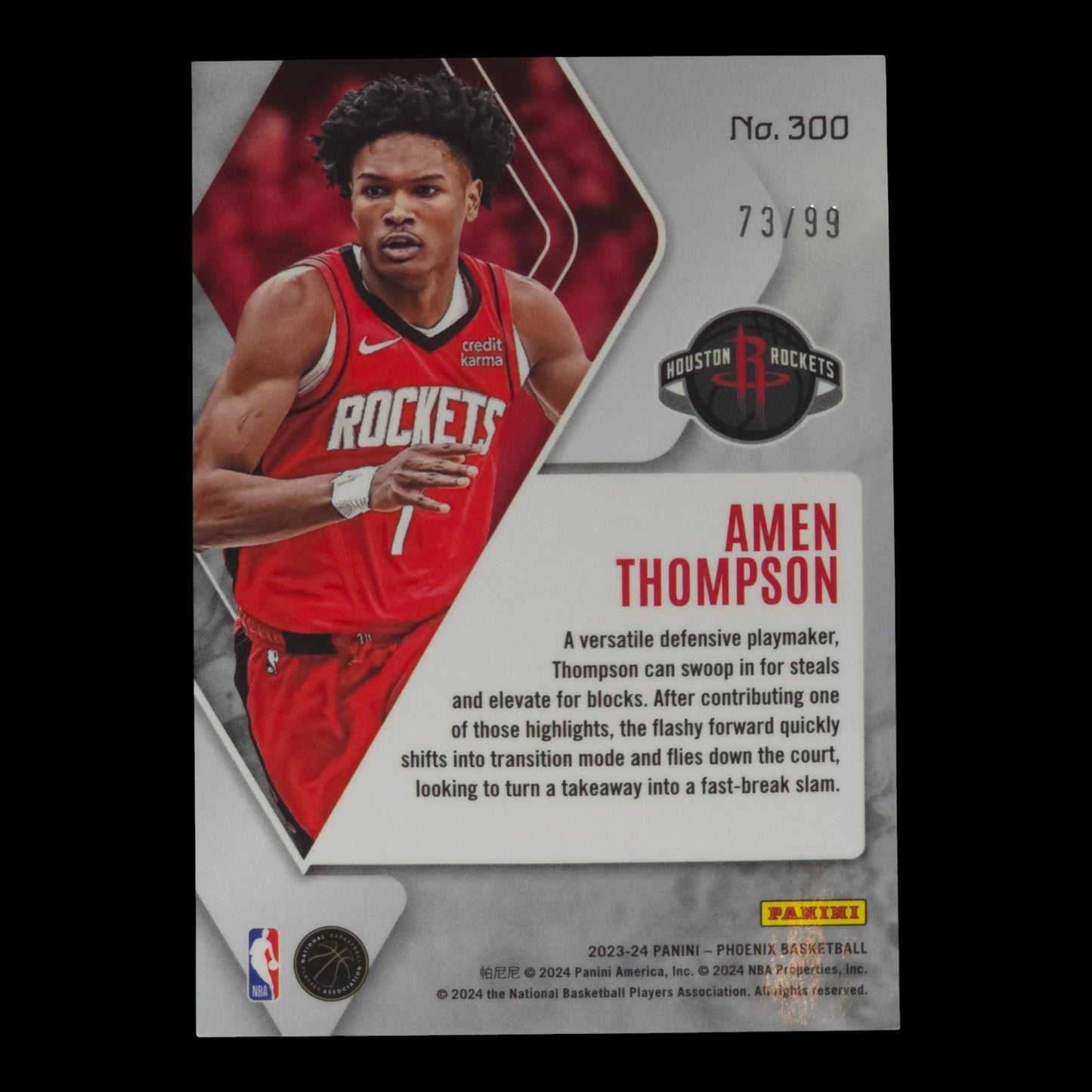 2023-24 AMEN THOMPSON Orange Rookie 73/99 Phoenix Rockets #300