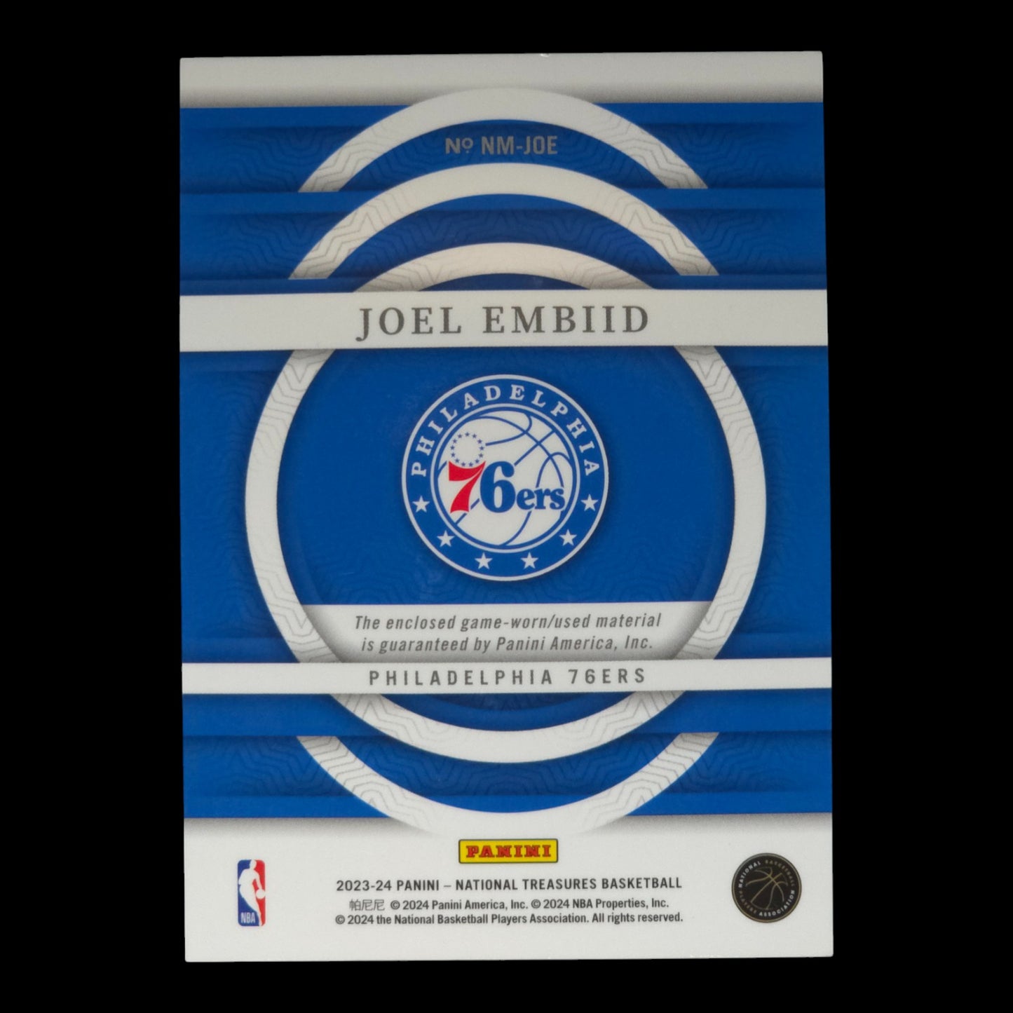 2023-24 JOEL EMBIID NBA Materials 91/99 Game Worn National Treasures NM-JOE