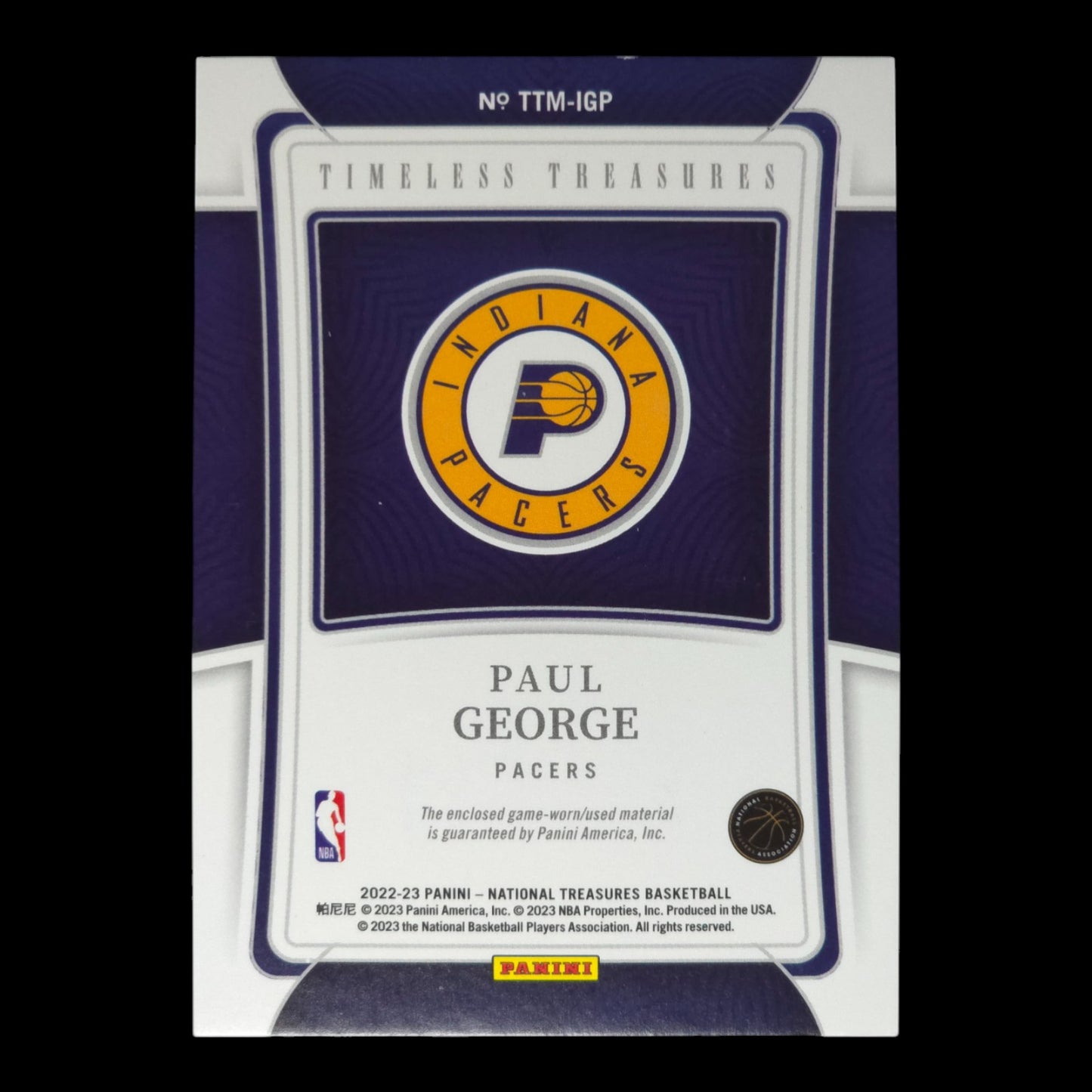 2022-23 PAUL GEORGE Timeless Treasures Game Worn 22/25 NT TTM-IGP