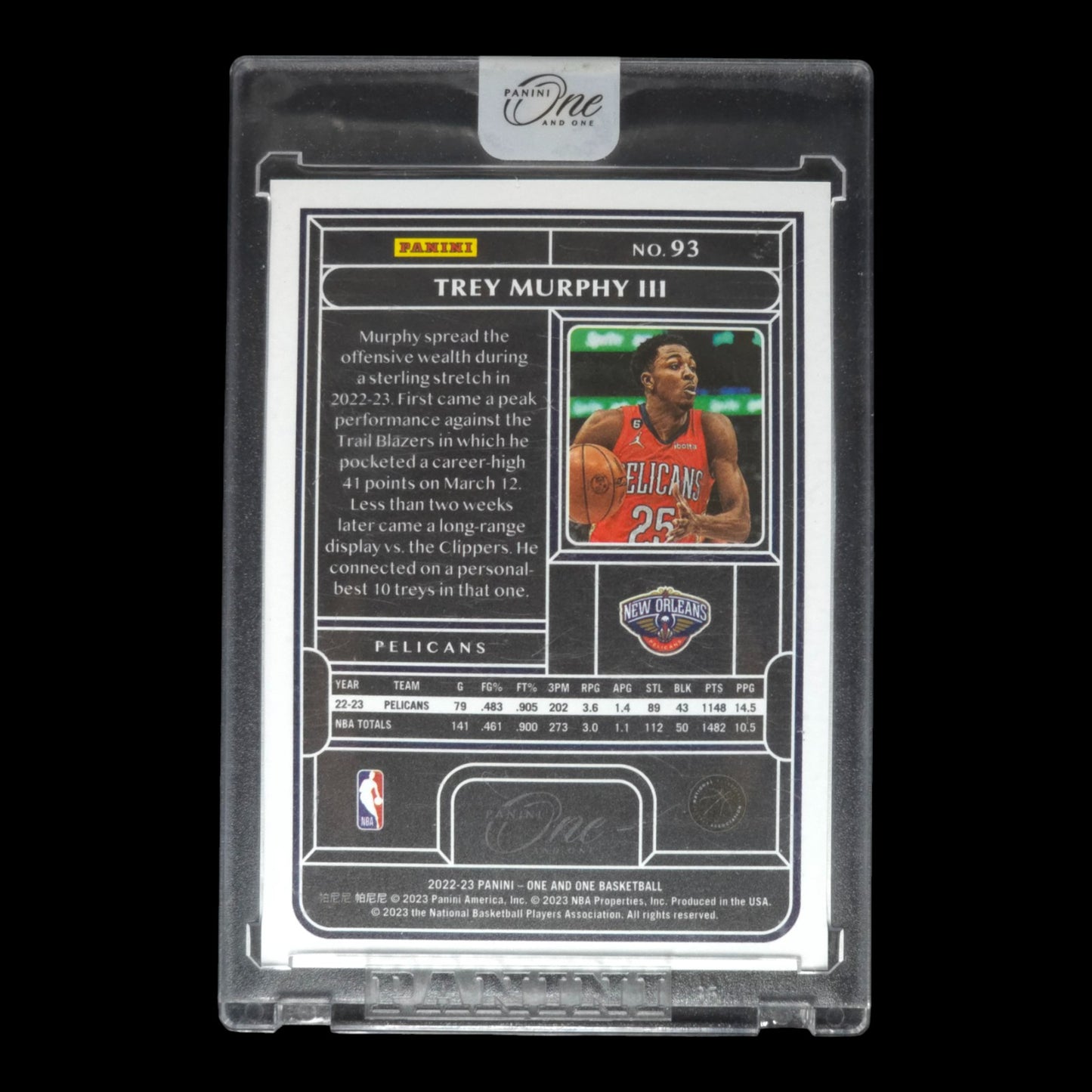 2022-23 TREY MURPHY III Blue 7/40 Panini One and One Encased Pelicans #93