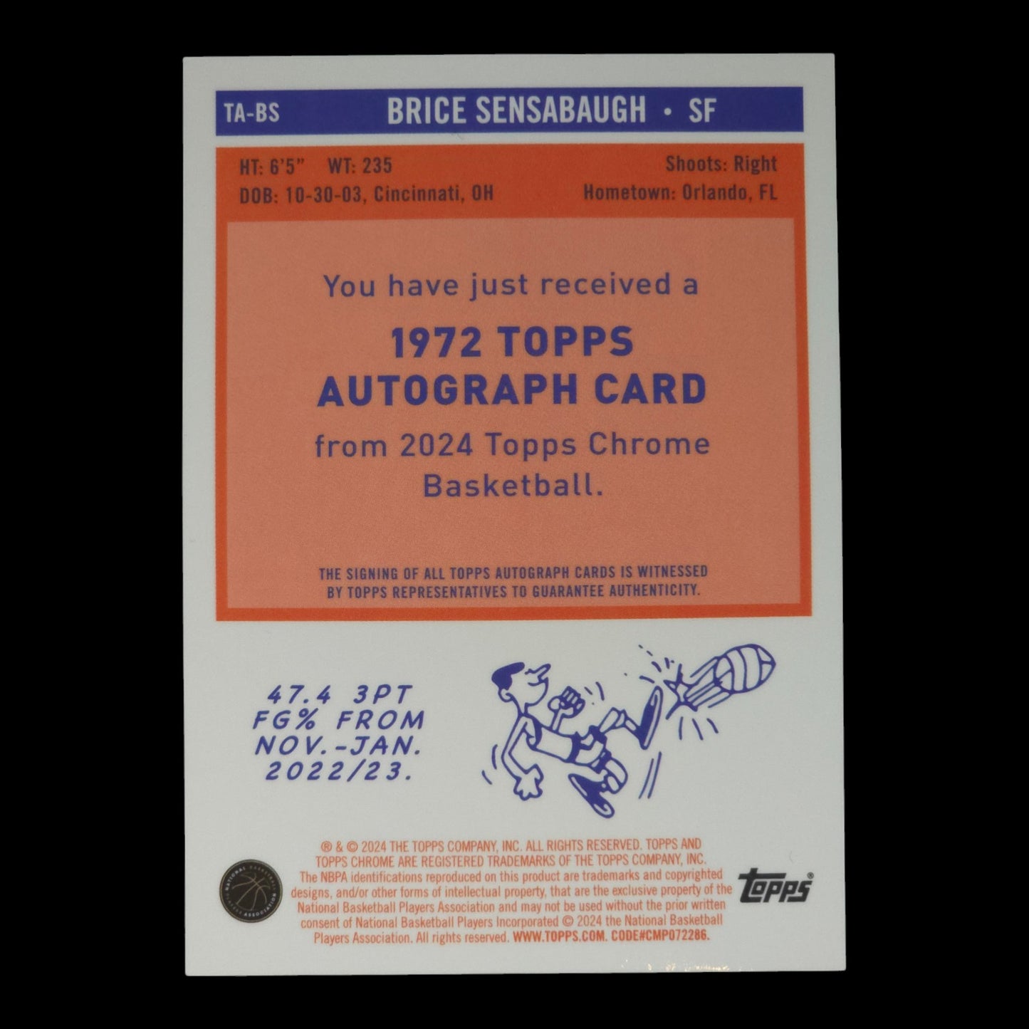 2023-24 BRICE SENSABAUGH Forward Autograph Topps Chrome TA-BS