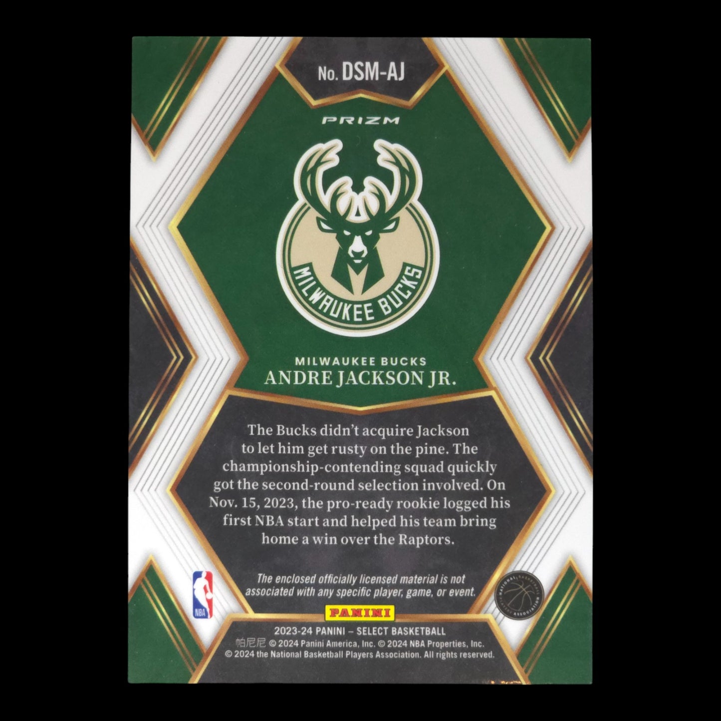 2023-24 ANDRE JACKSON JR. Prizm Draft Selections Select Bucks DSM-AJ